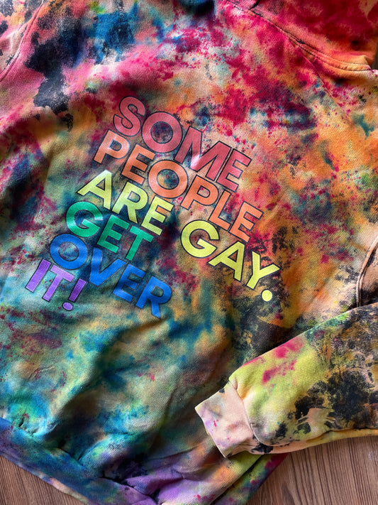 MEDIUM Men’s Some People Are Gay Get Over It! Reverse Tie Dye Sweatshirt | Rainbow LGBTQIA+ Pride Bleach Dye Hoodie