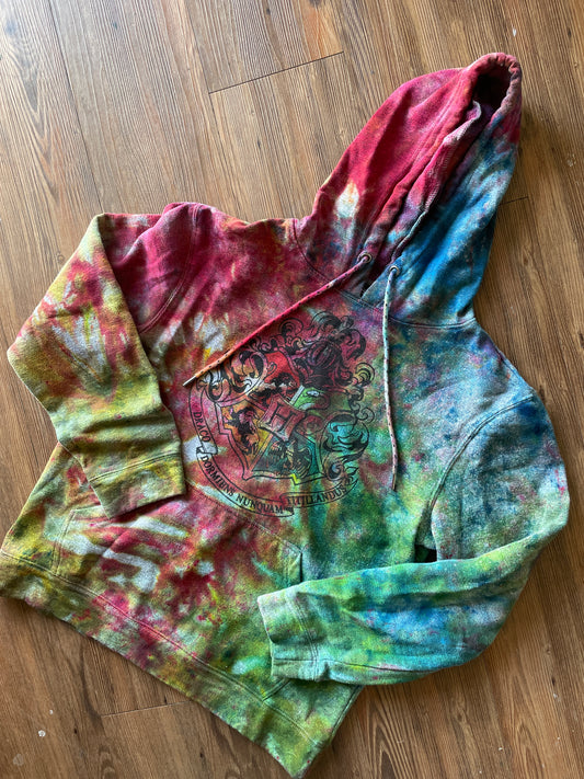 MEDIUM Men’s Hogwarts Coat of Arms Galaxy Tie Dye Sweatshirt | Gryffindor Slytherin Hufflepuff Ravenclaw Rainbow Ice Dye Hoodie