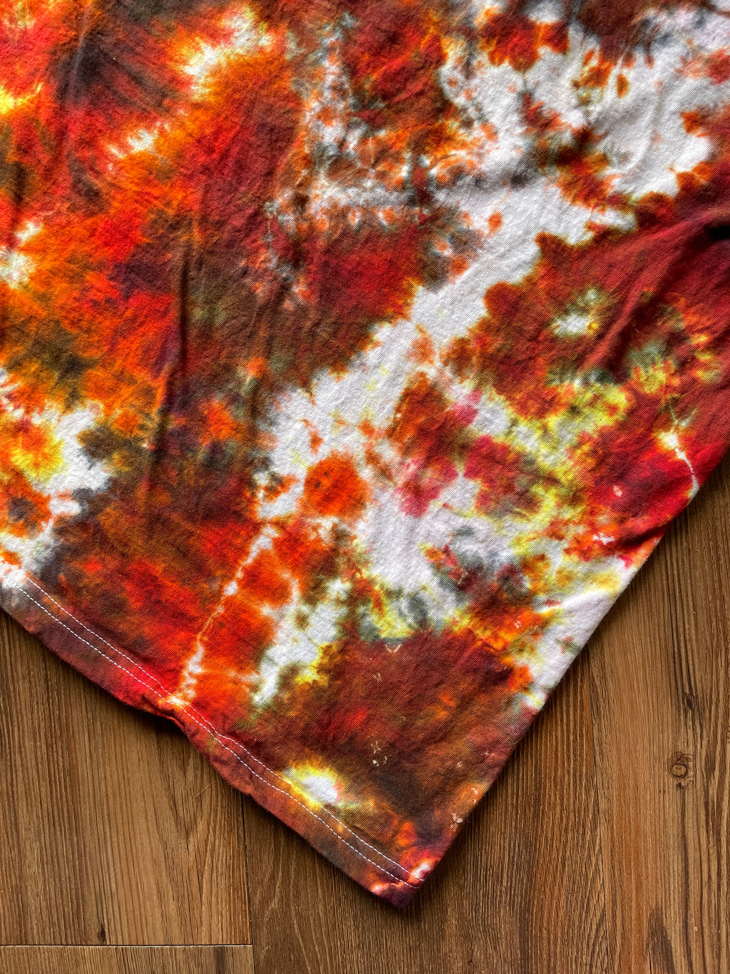 Large Men’s You Can't Buy Love But You Can Rescue It Handmade Tie Dye T-Shirt | Red, Orange, and Yellow Crumpled Tie Dye Short Sleeve
