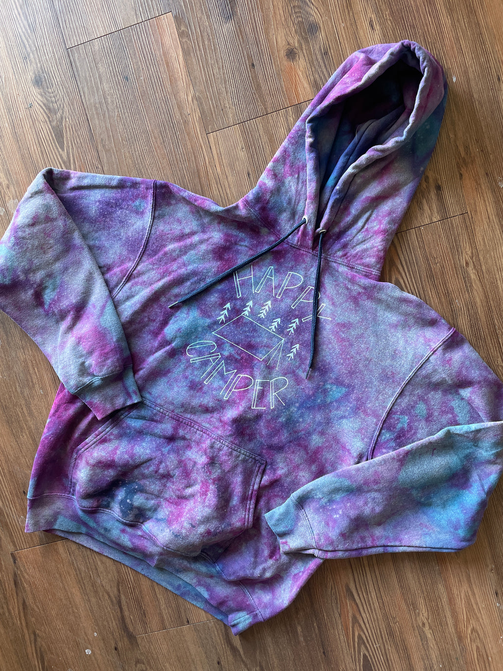 MEDIUM Men’s Happy Camper Galaxy Tie Dye Sweatshirt | Pastel Purple Ice Dye Hoodie