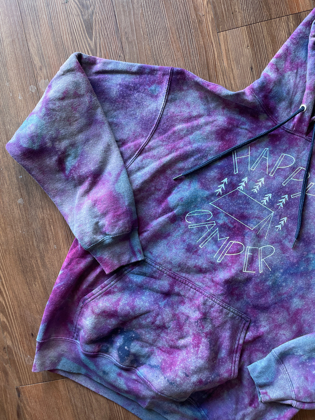 MEDIUM Men’s Happy Camper Galaxy Tie Dye Sweatshirt | Pastel Purple Ice Dye Hoodie