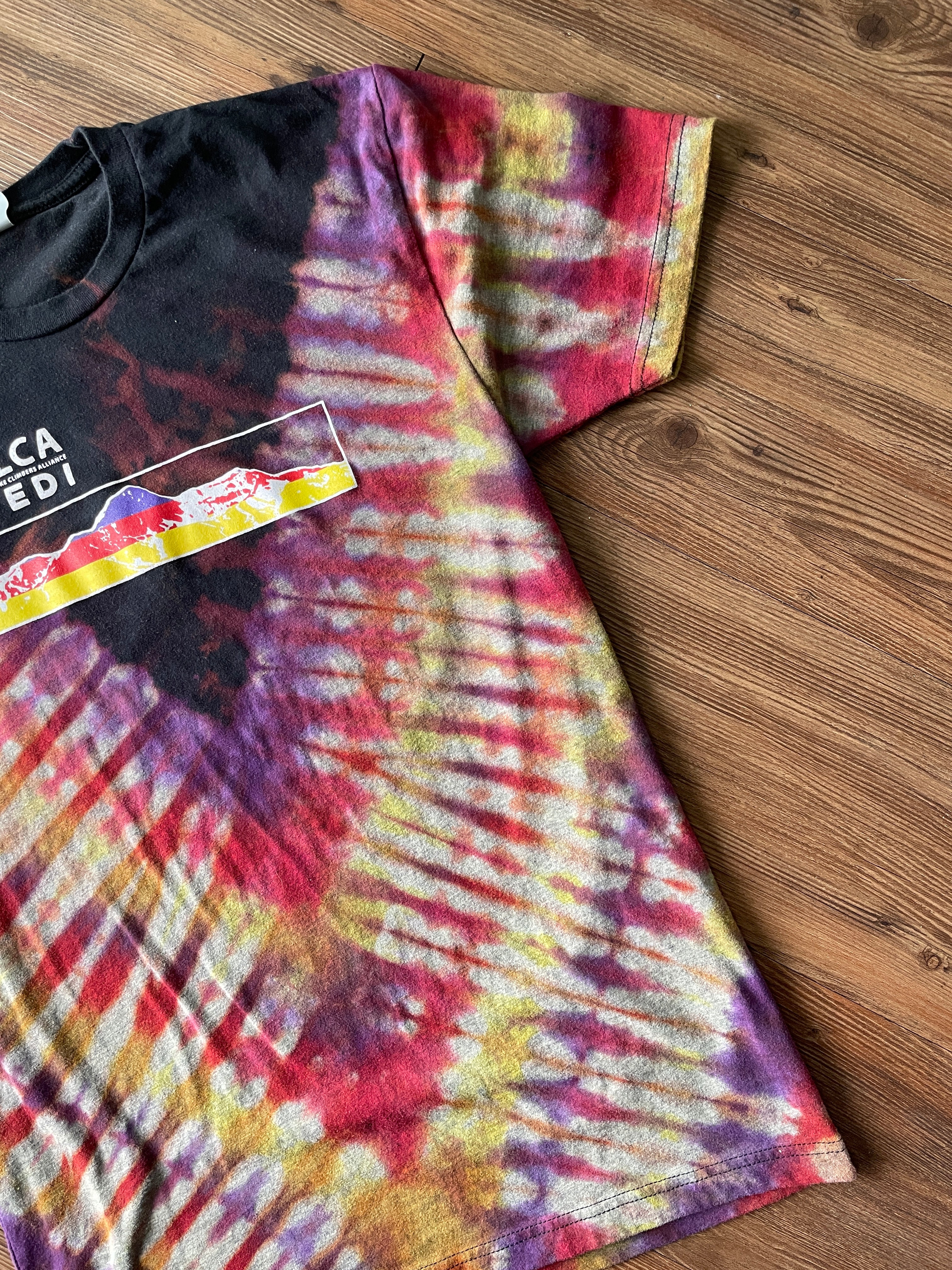 Medium Men’s SLCA Climbing Jedi Handmade Tie Dye T-Shirt | Black, Red, and Purple V-Pleated Tie Dye Short Sleeve