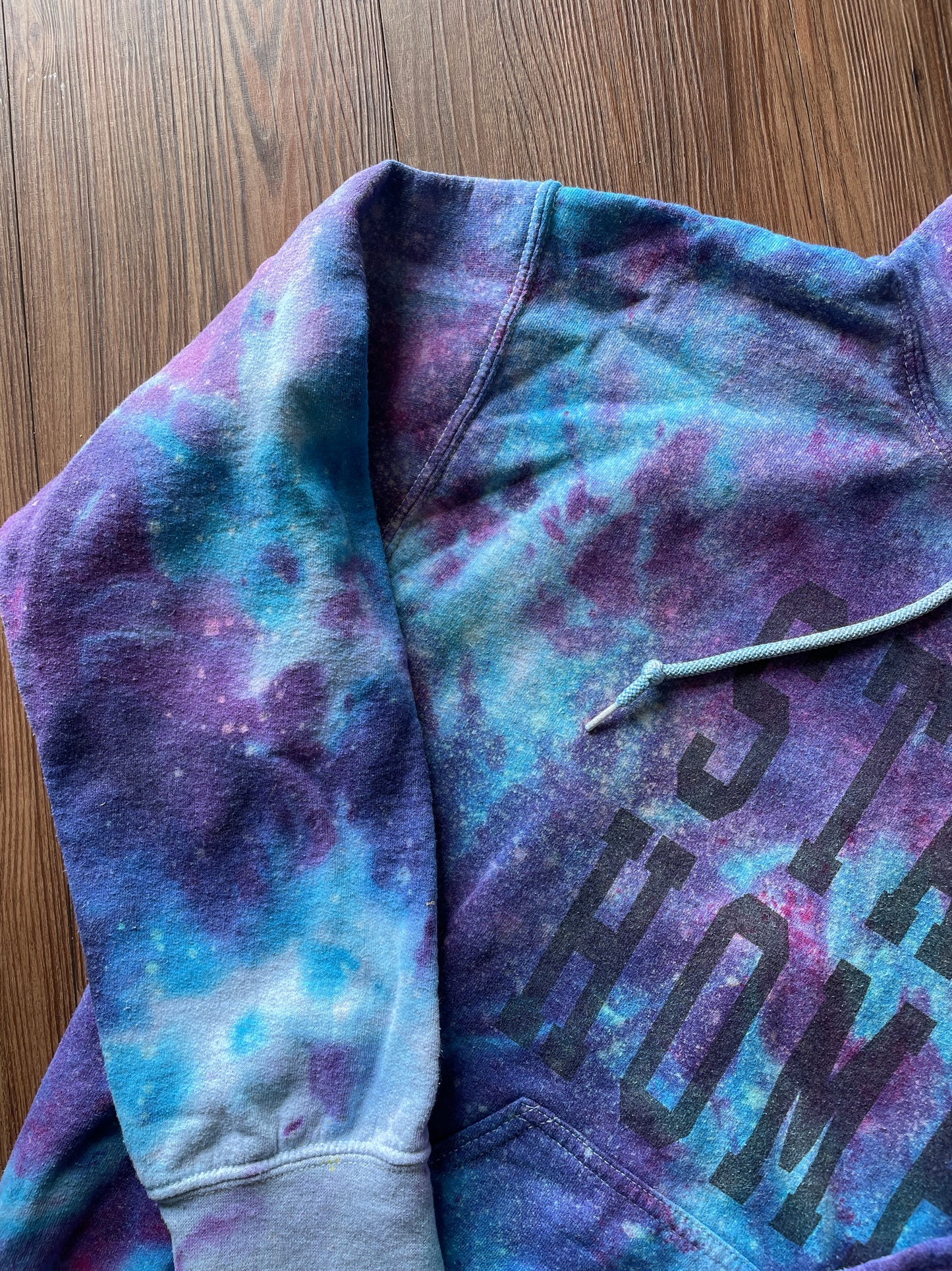 SMALL Men’s Stay Home Galaxy Tie Dye Sweatshirt | Pastel Purple and Blue Ice Dye Hoodie