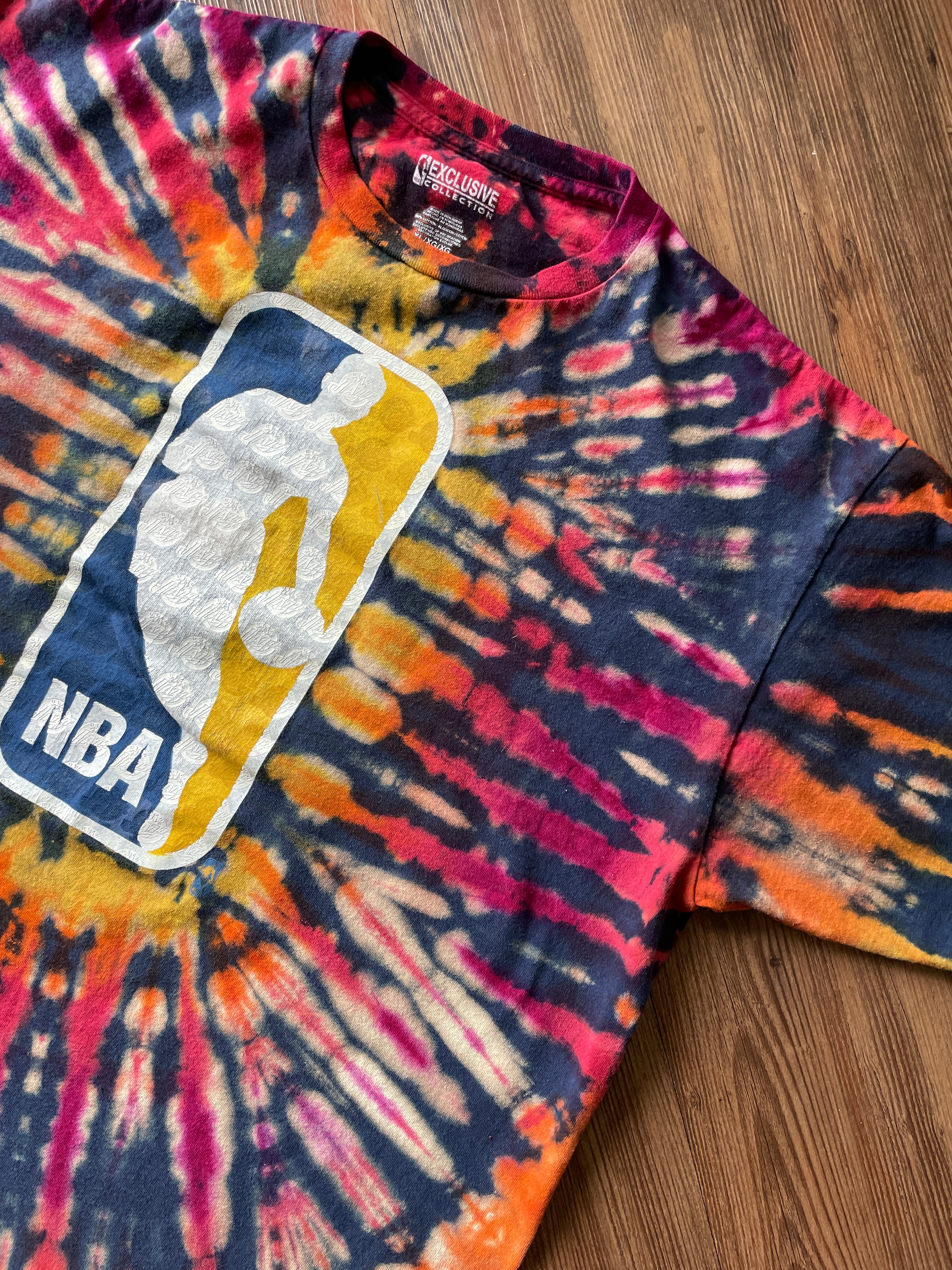 XL Men’s NBA Utah Jazz Handmade Tie Dye T-Shirt | Red and Orange Pleated Tie Dye Short Sleeve