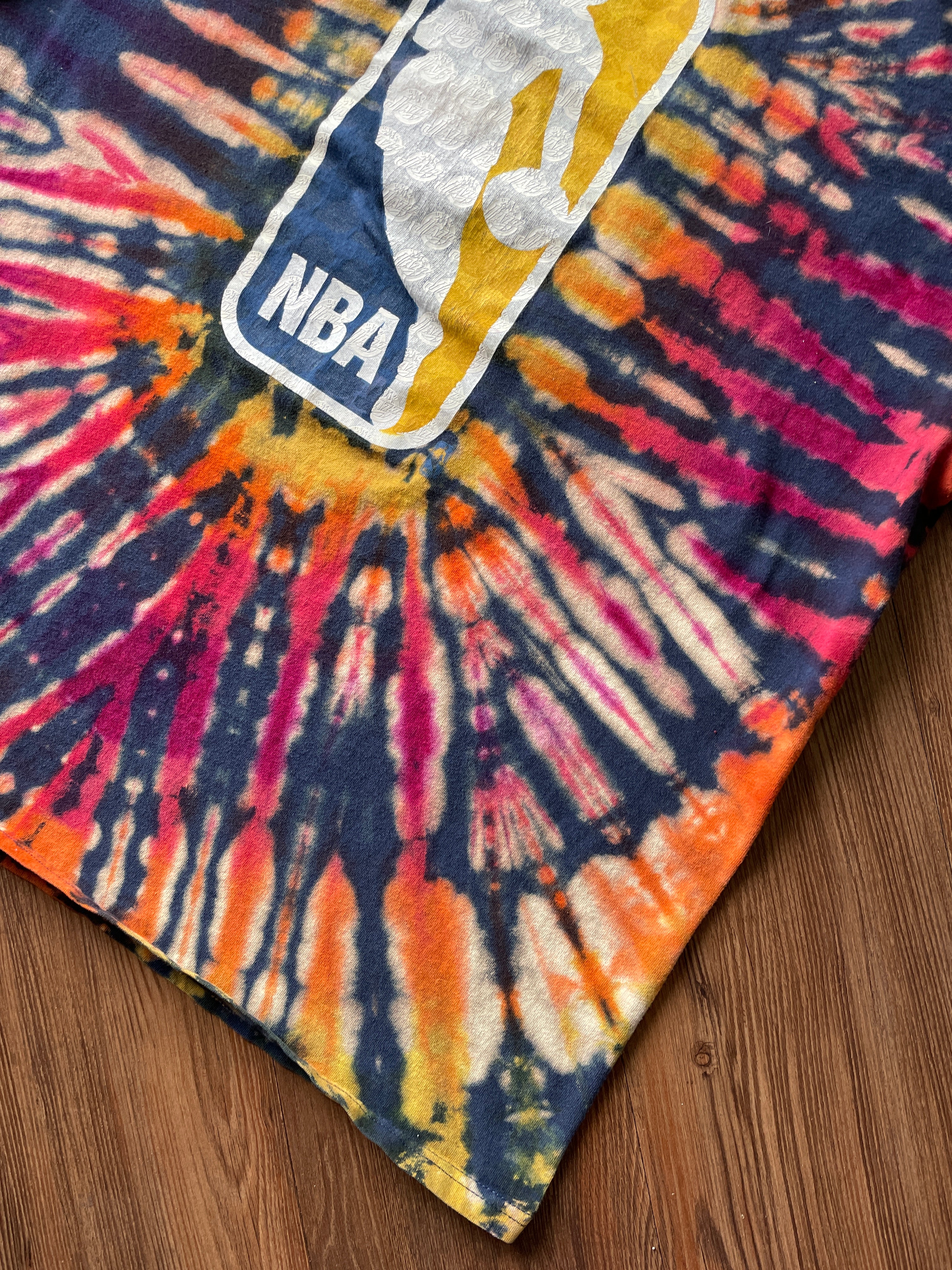 XL Men’s NBA Utah Jazz Handmade Tie Dye T-Shirt | Red and Orange Pleated Tie Dye Short Sleeve