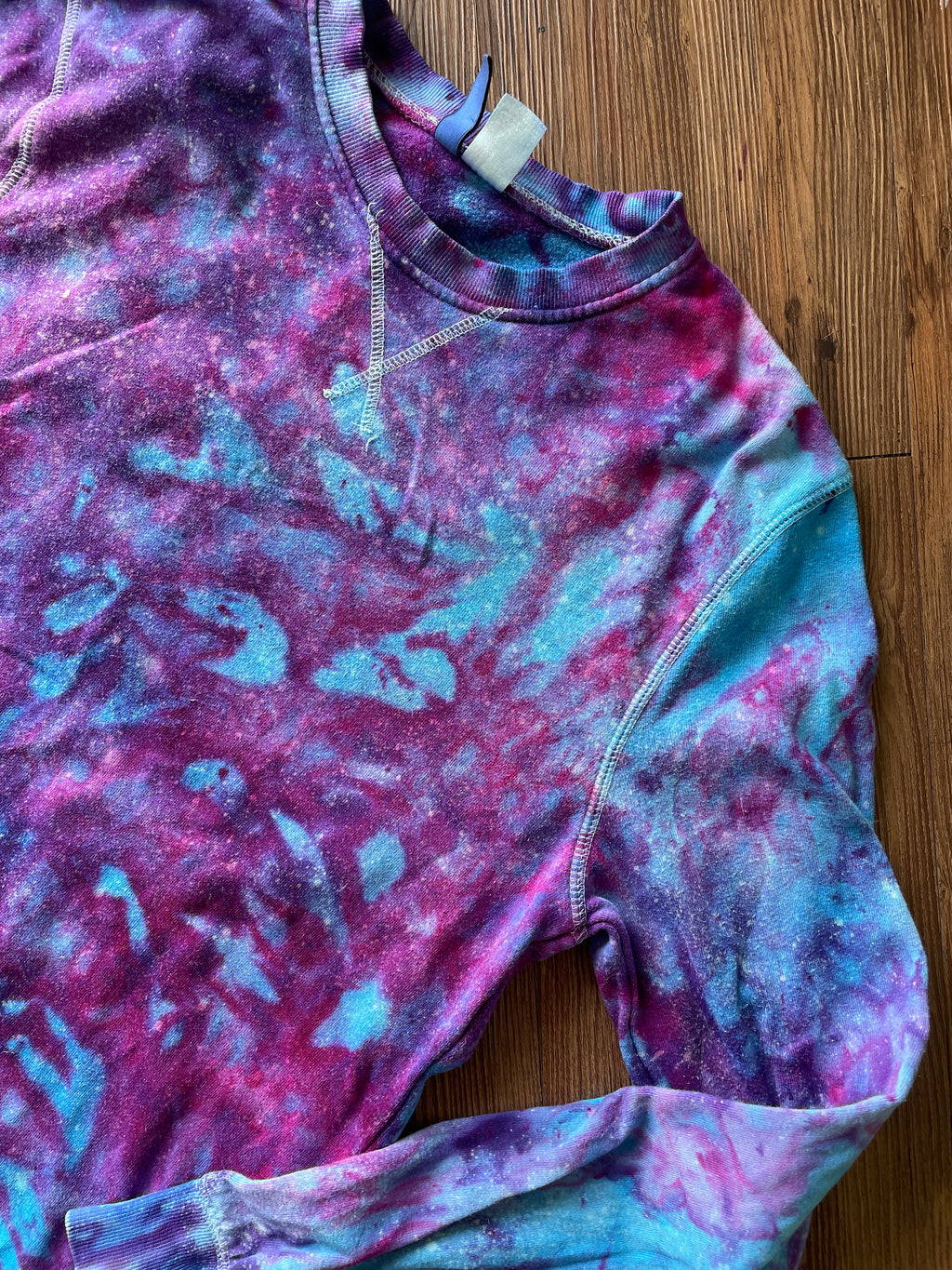 SMALL Women’s H&M Galaxy Tie Dye Crewneck Sweatshirt | Pastel Purple and Blue Ice Dye Long Sleeve