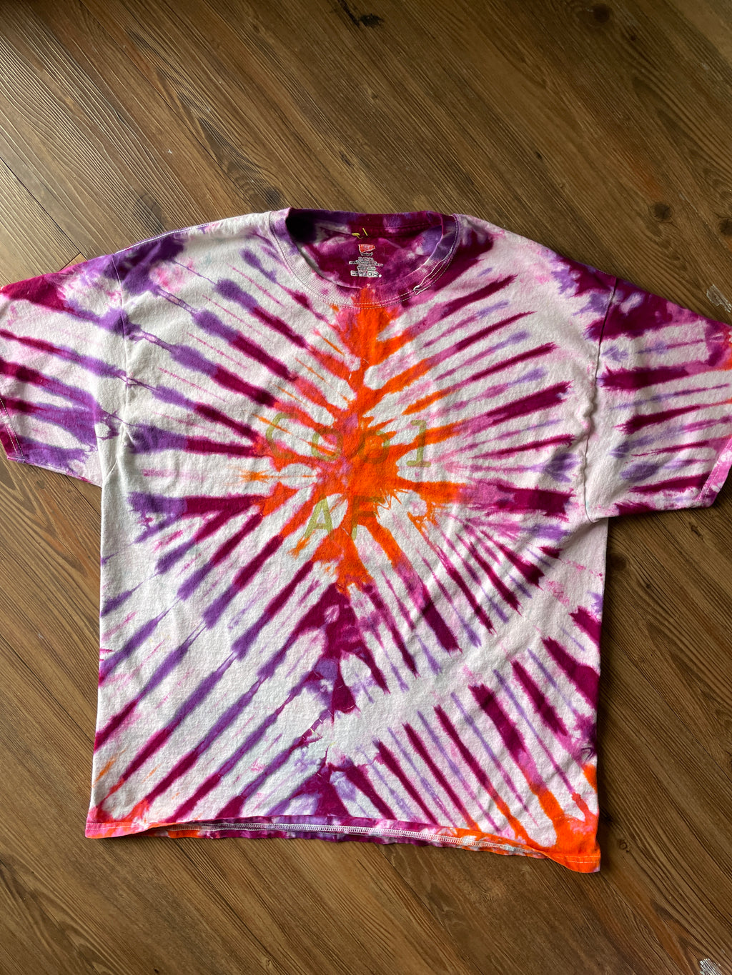 XL Men’s COOL AF Handmade Tie Dye T-Shirt | Pink and Orange Pleated Tie Dye Short Sleeve