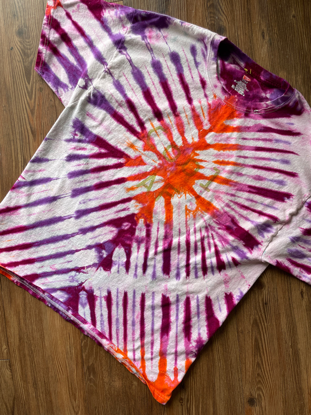 XL Men’s COOL AF Handmade Tie Dye T-Shirt | Pink and Orange Pleated Tie Dye Short Sleeve