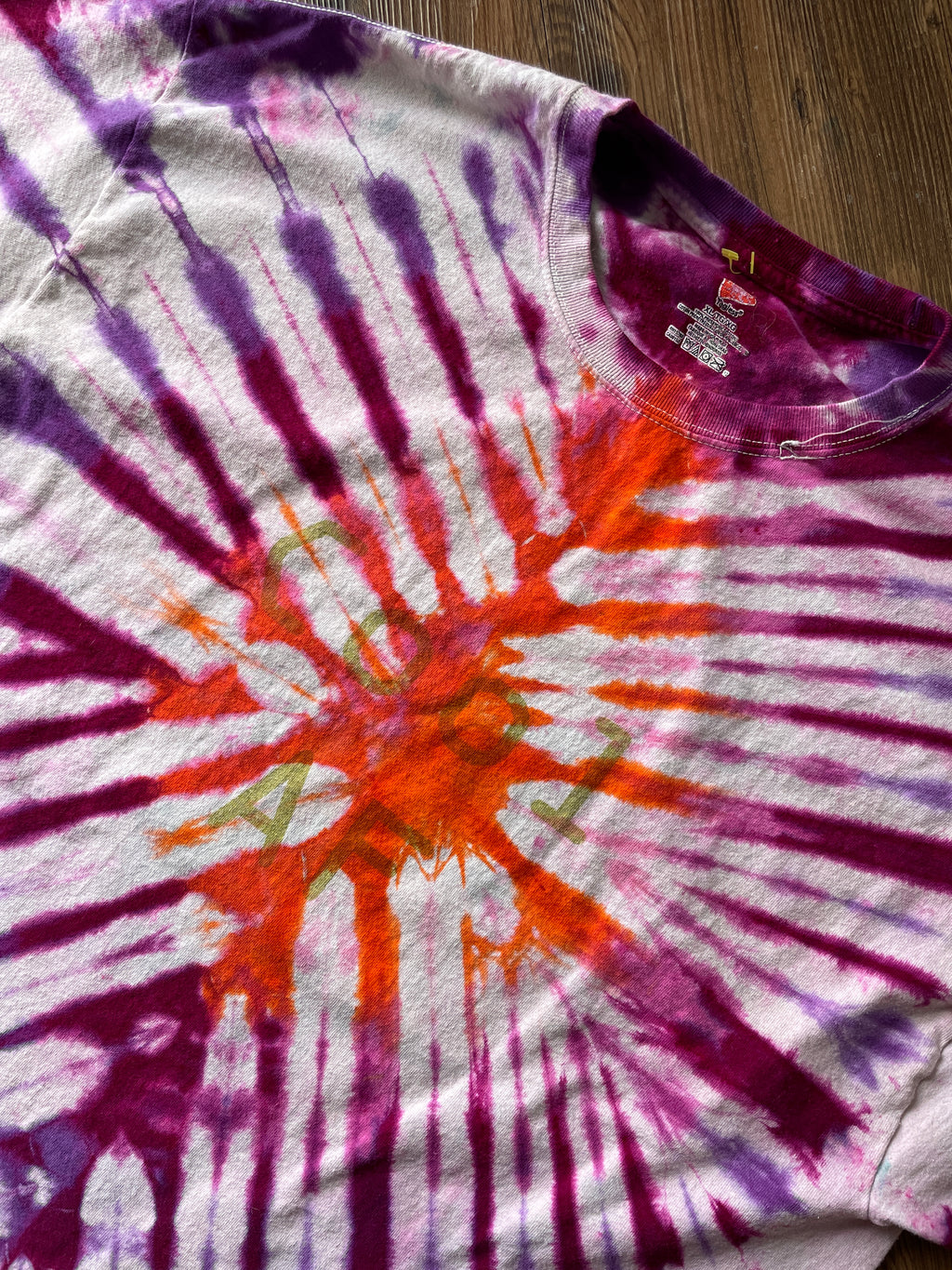 XL Men’s COOL AF Handmade Tie Dye T-Shirt | Pink and Orange Pleated Tie Dye Short Sleeve