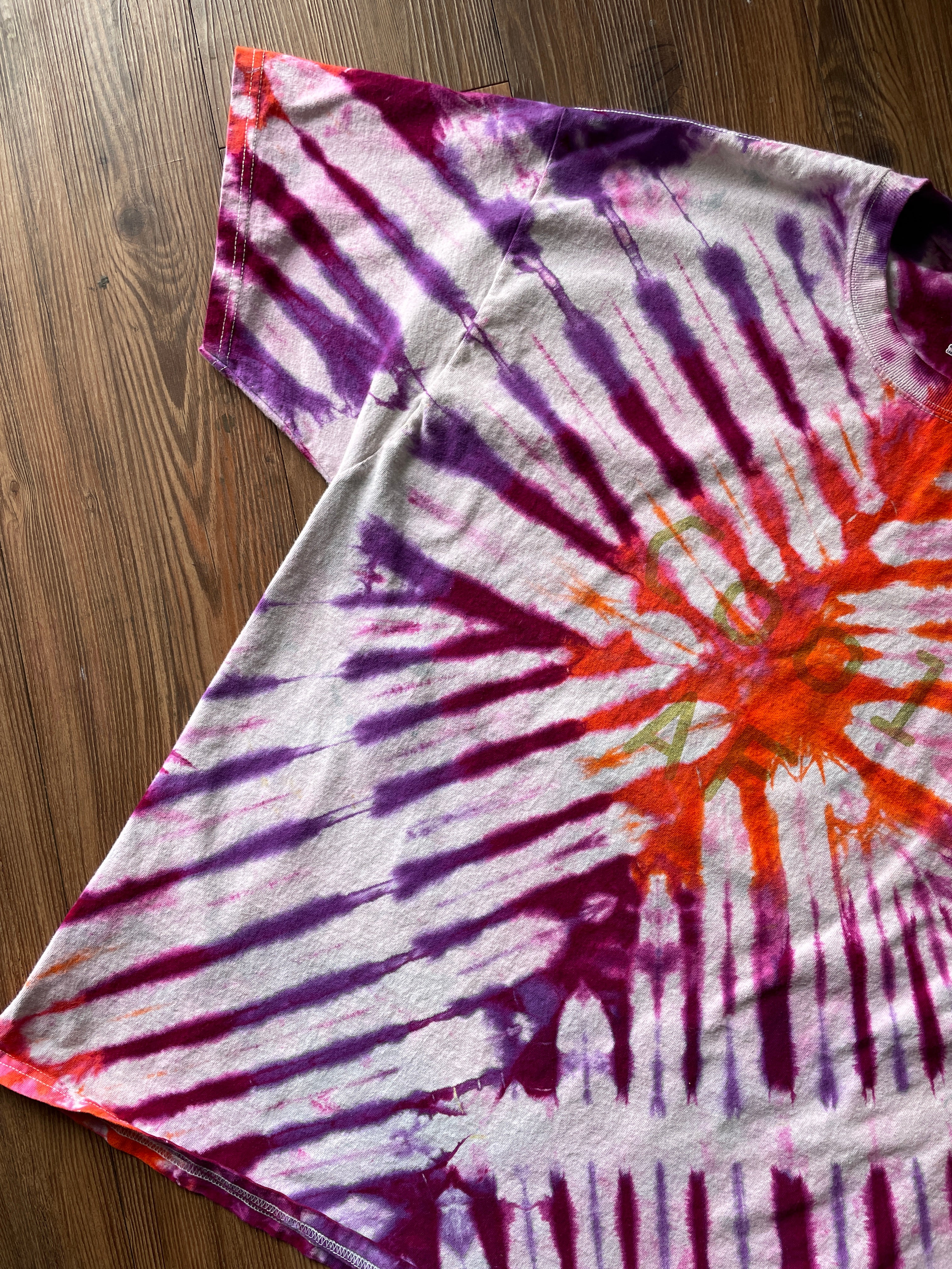 XL Men’s COOL AF Handmade Tie Dye T-Shirt | Pink and Orange Pleated Tie Dye Short Sleeve