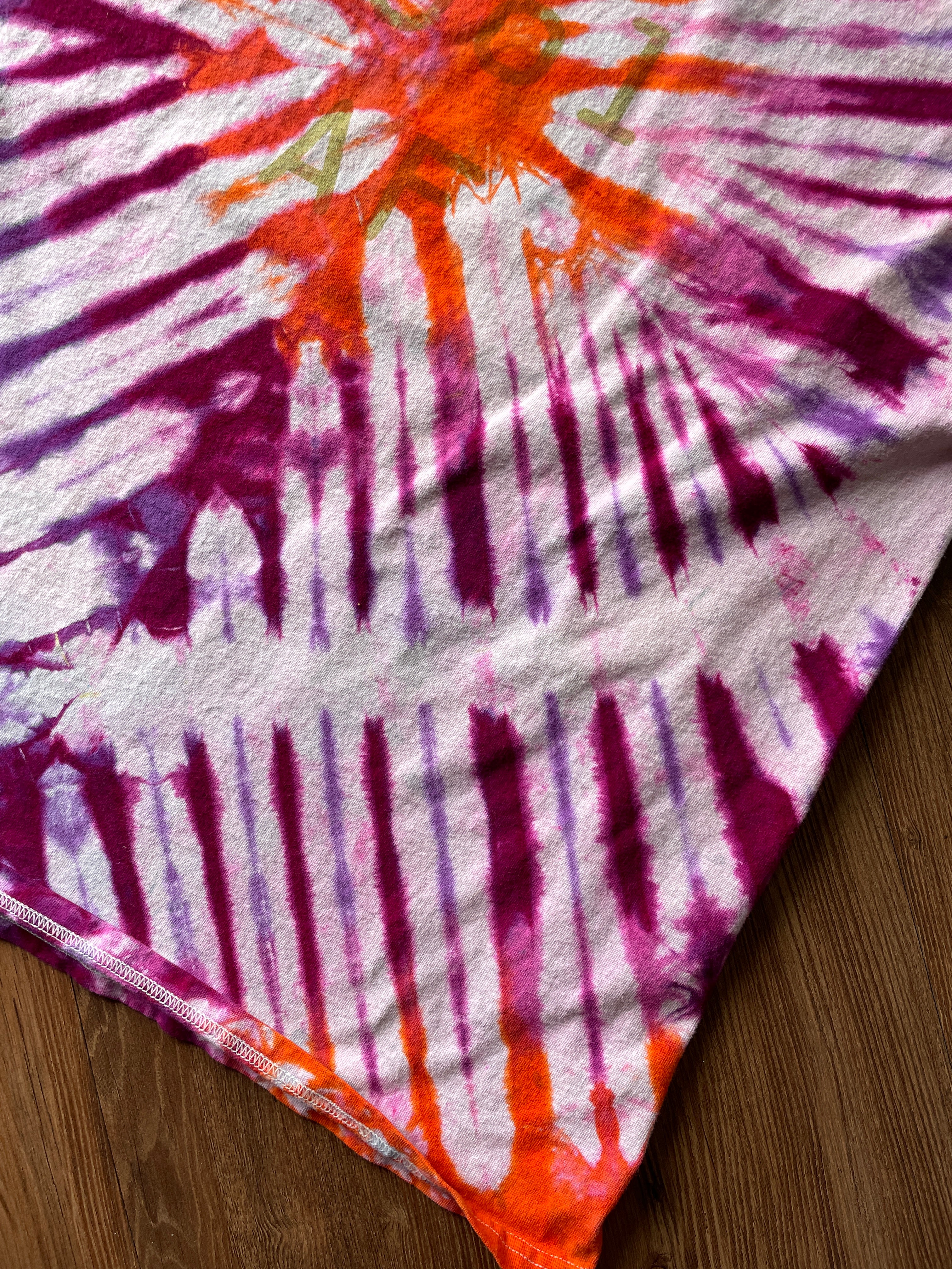 XL Men’s COOL AF Handmade Tie Dye T-Shirt | Pink and Orange Pleated Tie Dye Short Sleeve