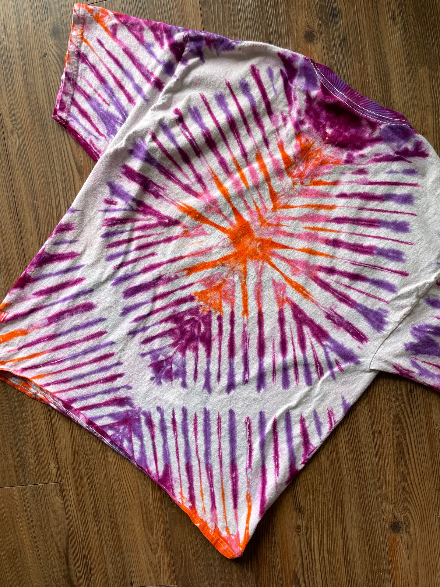 XL Men’s COOL AF Handmade Tie Dye T-Shirt | Pink and Orange Pleated Tie Dye Short Sleeve