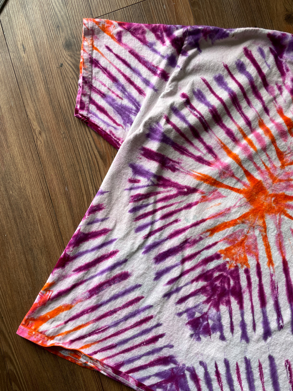 XL Men’s COOL AF Handmade Tie Dye T-Shirt | Pink and Orange Pleated Tie Dye Short Sleeve