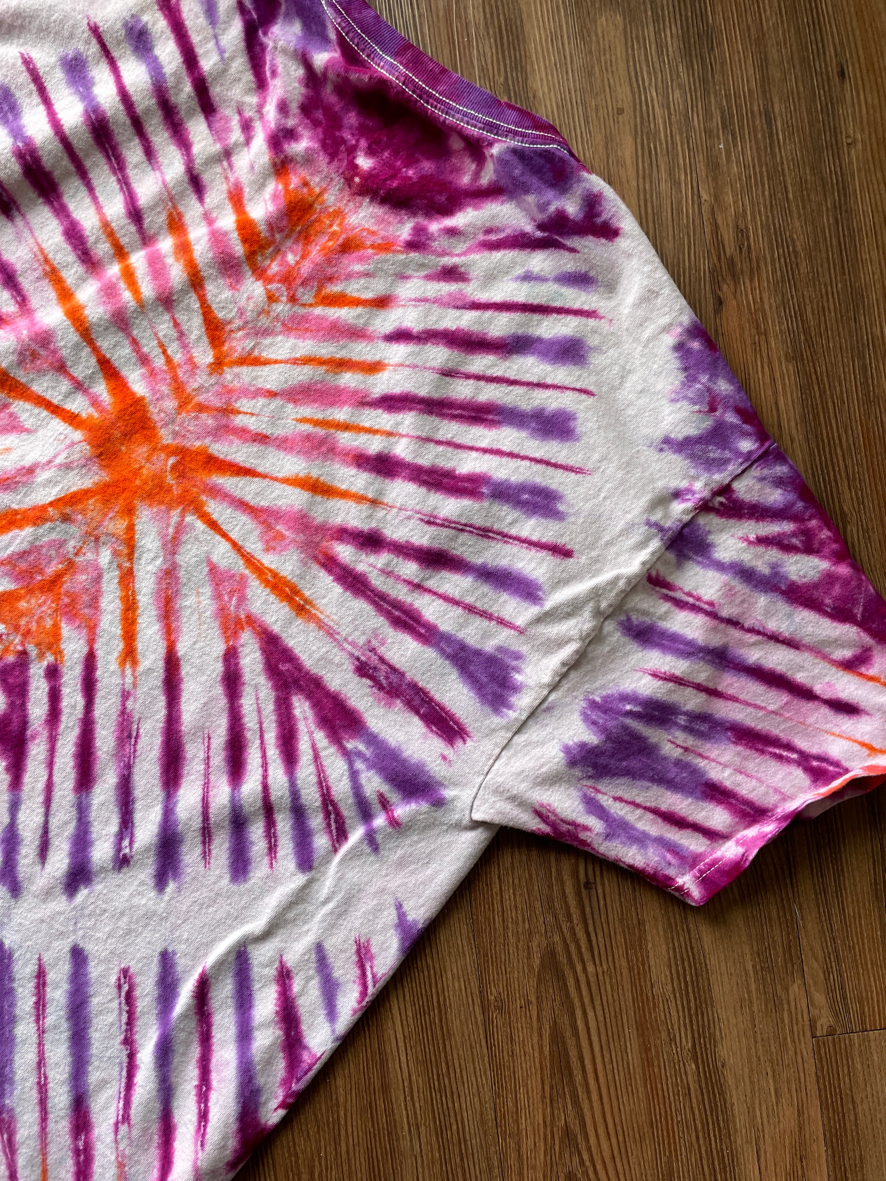 XL Men’s COOL AF Handmade Tie Dye T-Shirt | Pink and Orange Pleated Tie Dye Short Sleeve