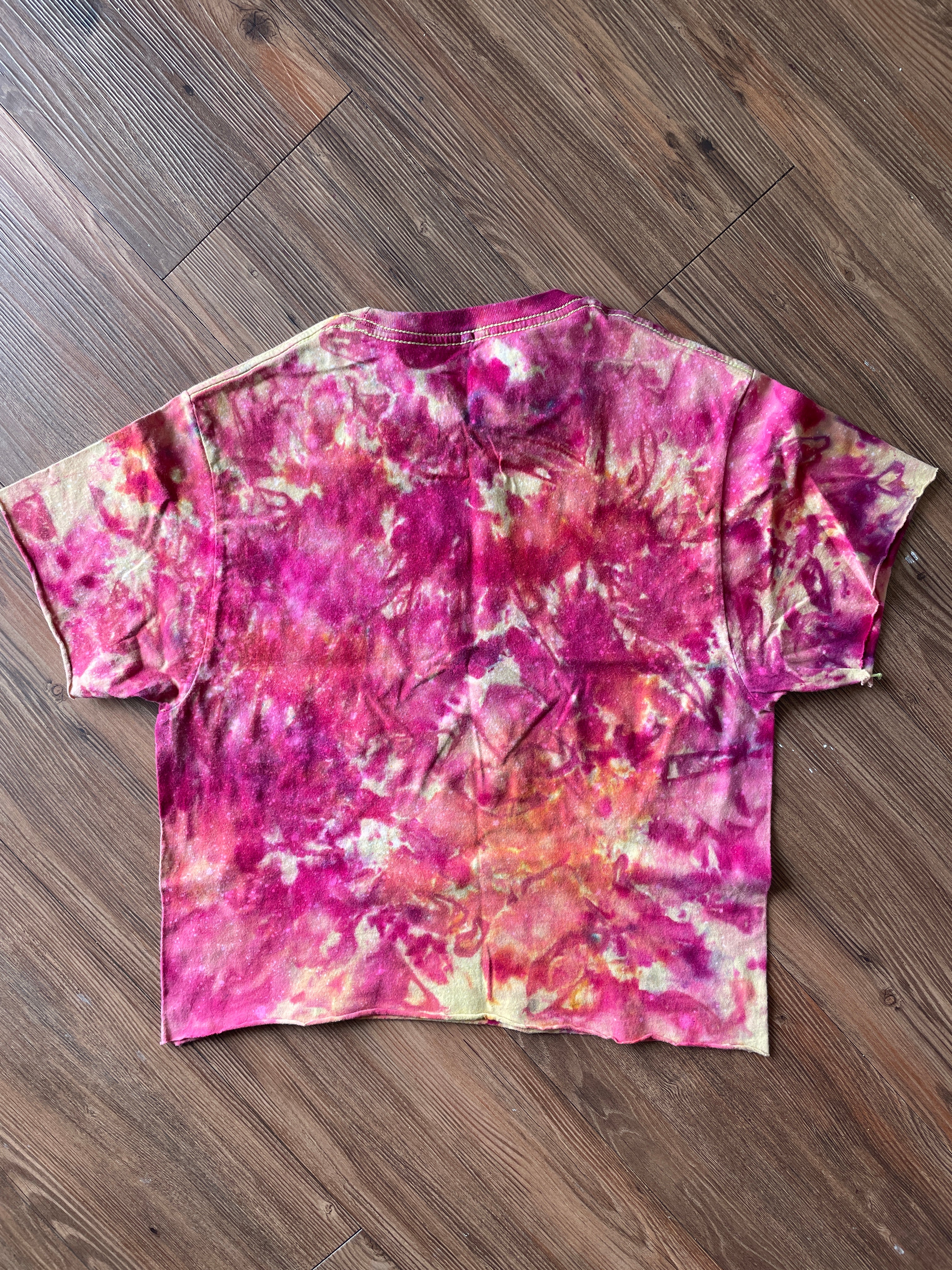 SMALL Women’s Goofy What’s Up Dog Tie Dye Crop Top | Yellow and Pink Disneyland Handmade Reverse Tie Dye Short Sleeve