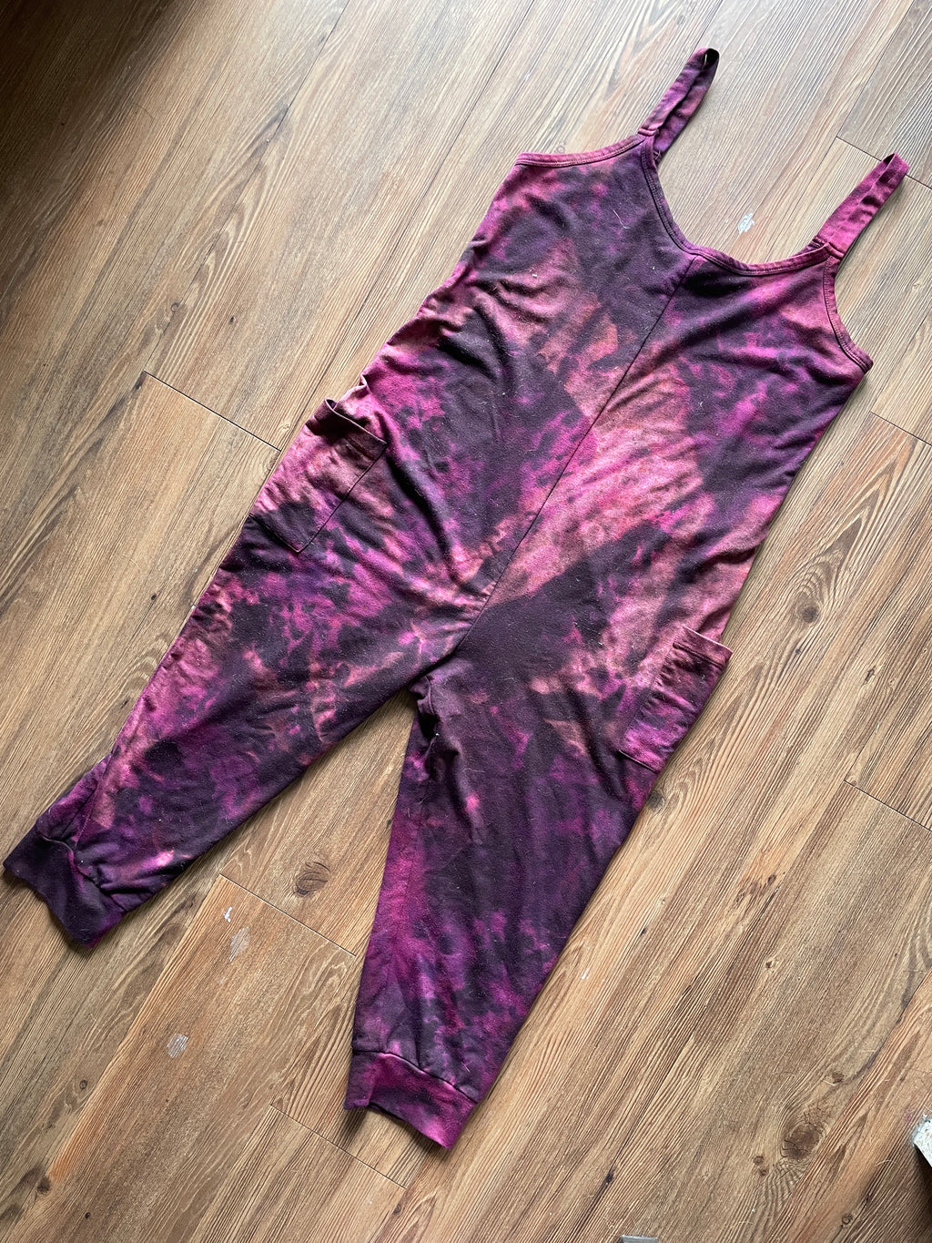 Medium Women's Handmade Tie Dye Jumpsuit | Maroon and Black Crumpled Sleeveless Jumpsuit