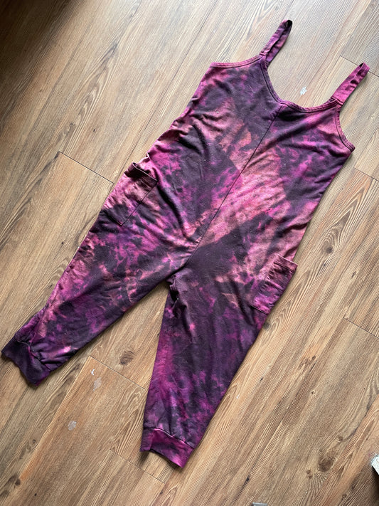 Medium Women's Handmade Tie Dye Jumpsuit | Maroon and Black Crumpled Sleeveless Jumpsuit