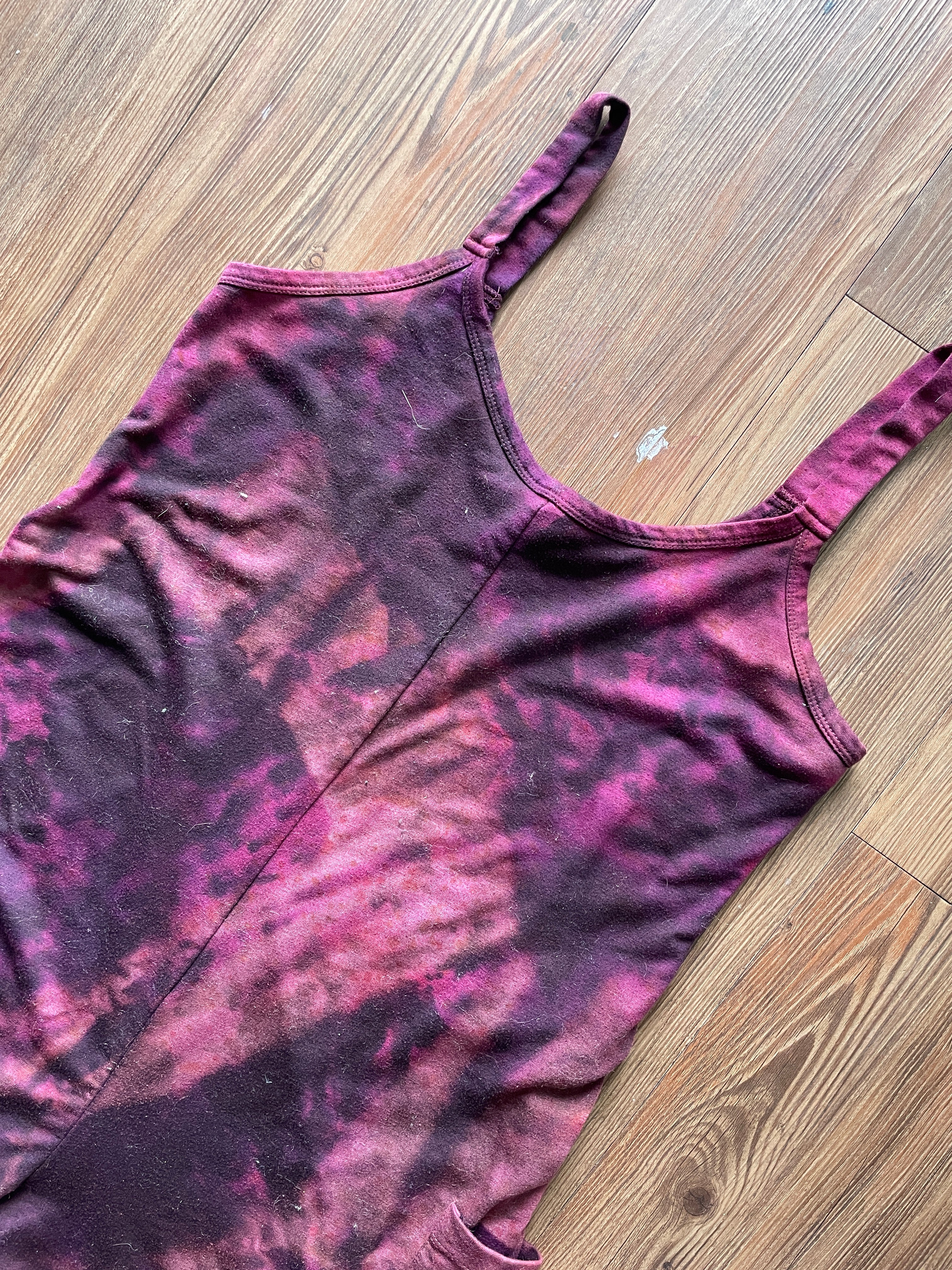 Medium Women's Handmade Tie Dye Jumpsuit | Maroon and Black Crumpled Sleeveless Jumpsuit