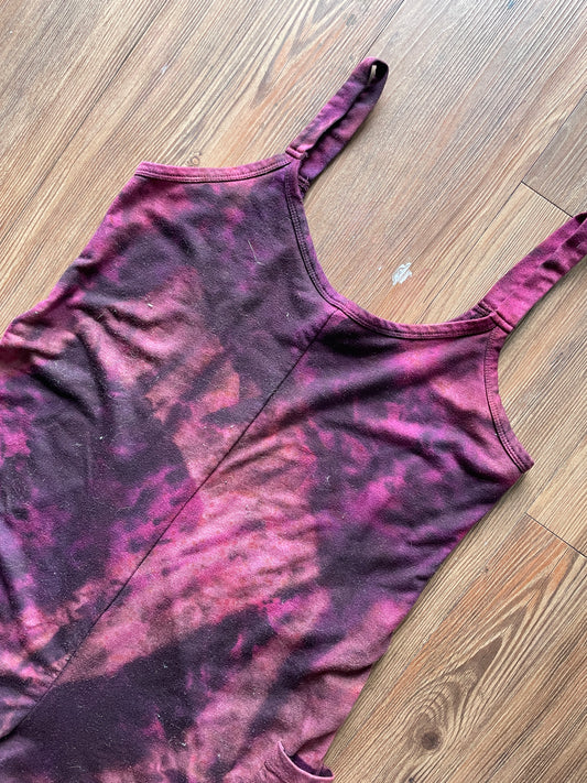 Medium Women's Handmade Tie Dye Jumpsuit | Maroon and Black Crumpled Sleeveless Jumpsuit