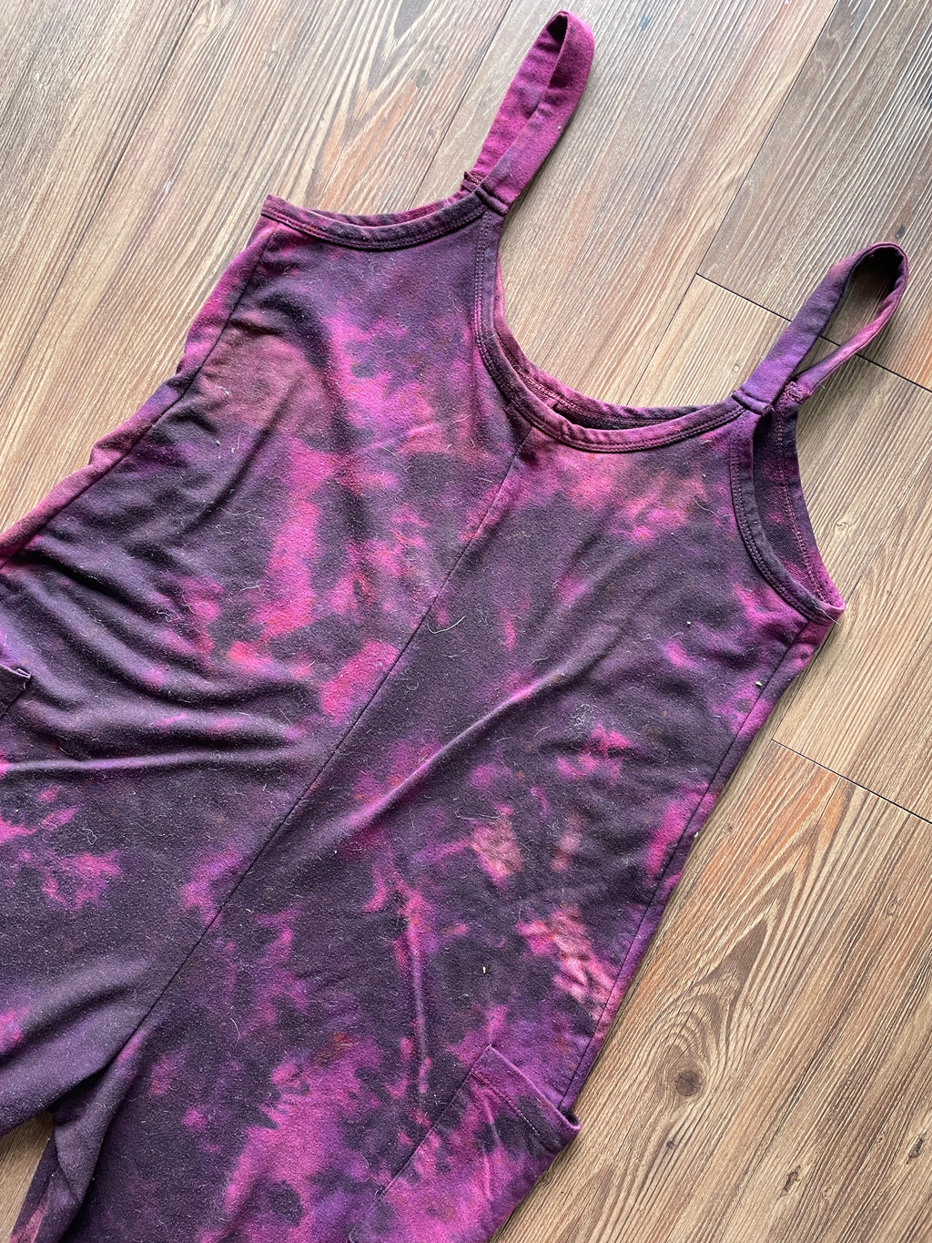 Medium Women's Handmade Tie Dye Jumpsuit | Maroon and Black Crumpled Sleeveless Jumpsuit