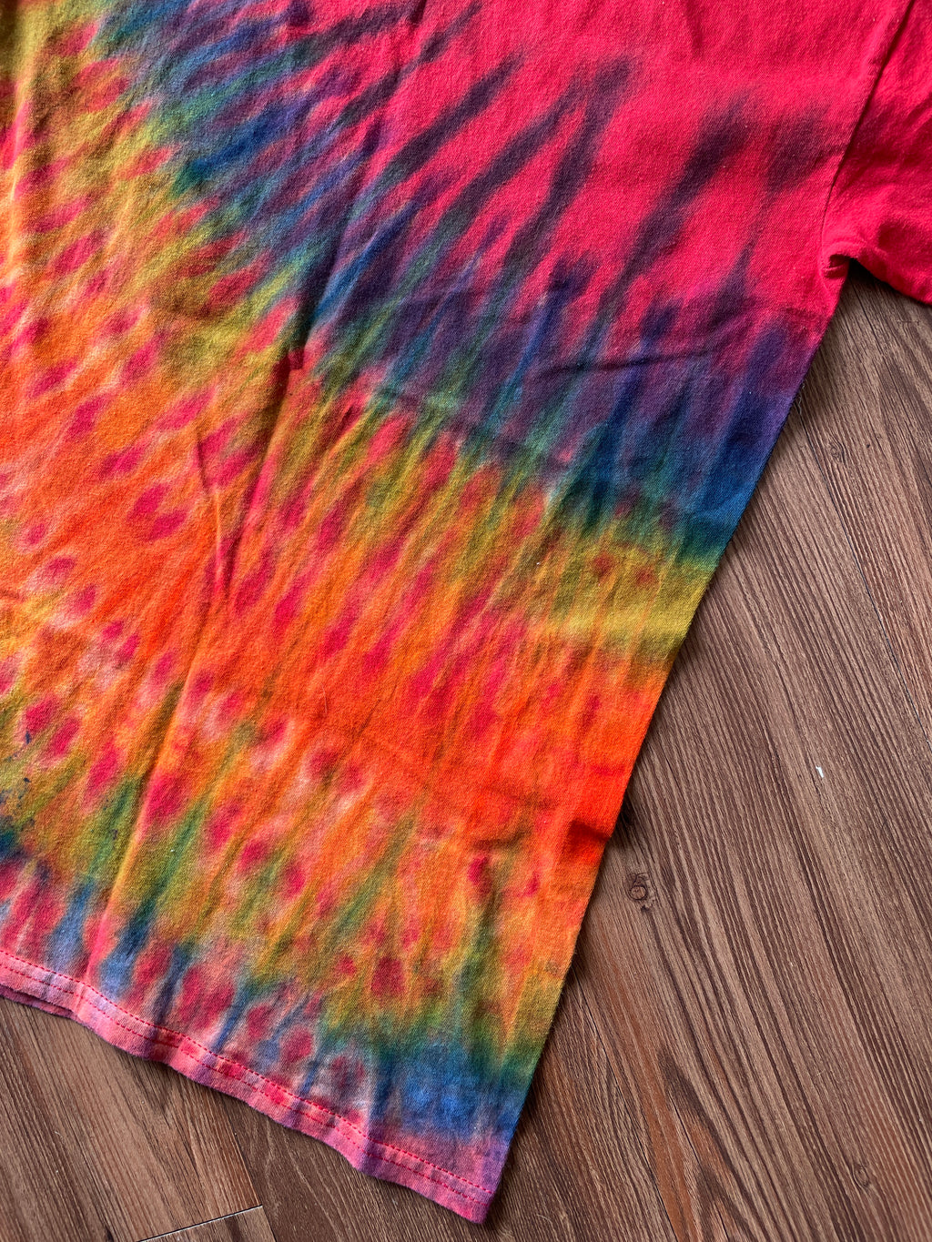 SMALL Men’s Coca-Cola Rainbow Tie Dye T-Shirt | Red and Rainbow Reverse Tie Dye Short Sleeve