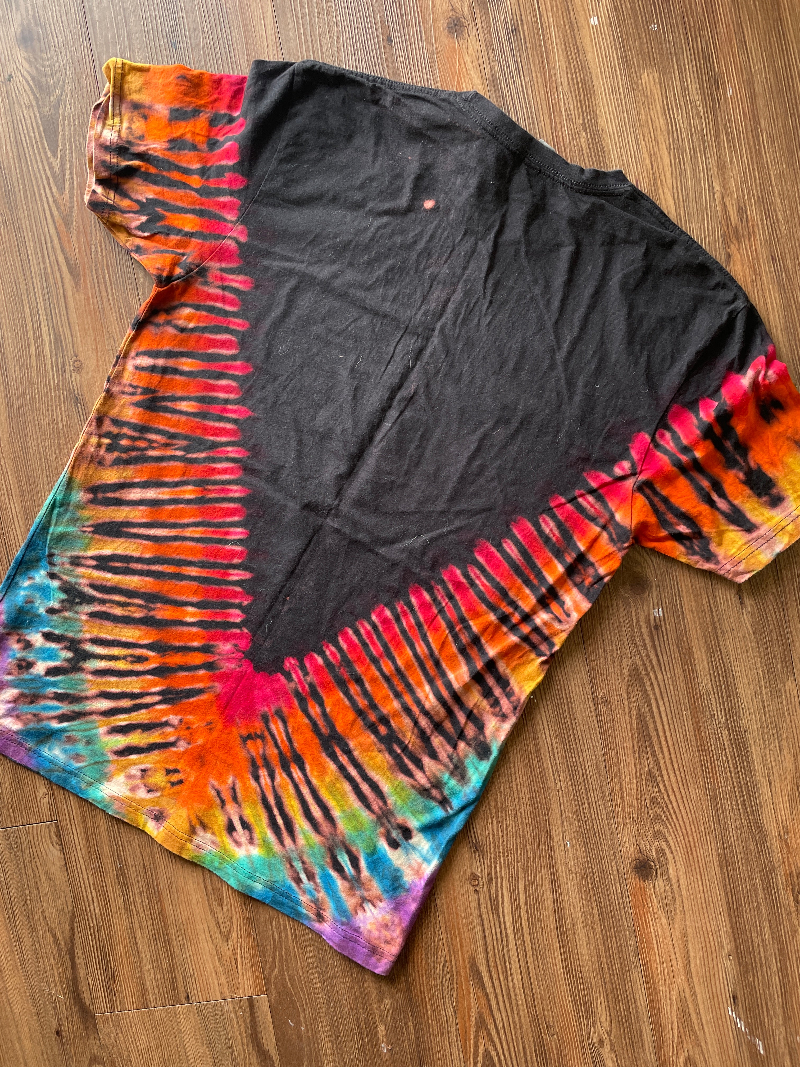 LARGE Men’s Marion Street Tattoo Tie Dye T-Shirt | Pharoah’s Horses Black Rainbow Reverse Tie Dye Short Sleeve