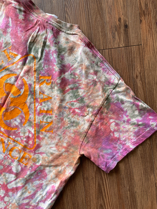 MEDIUM Men’s Black Rain Ordinance Tie Dye T-Shirt | Orange and Pink Reverse Tie Dye Short Sleeve