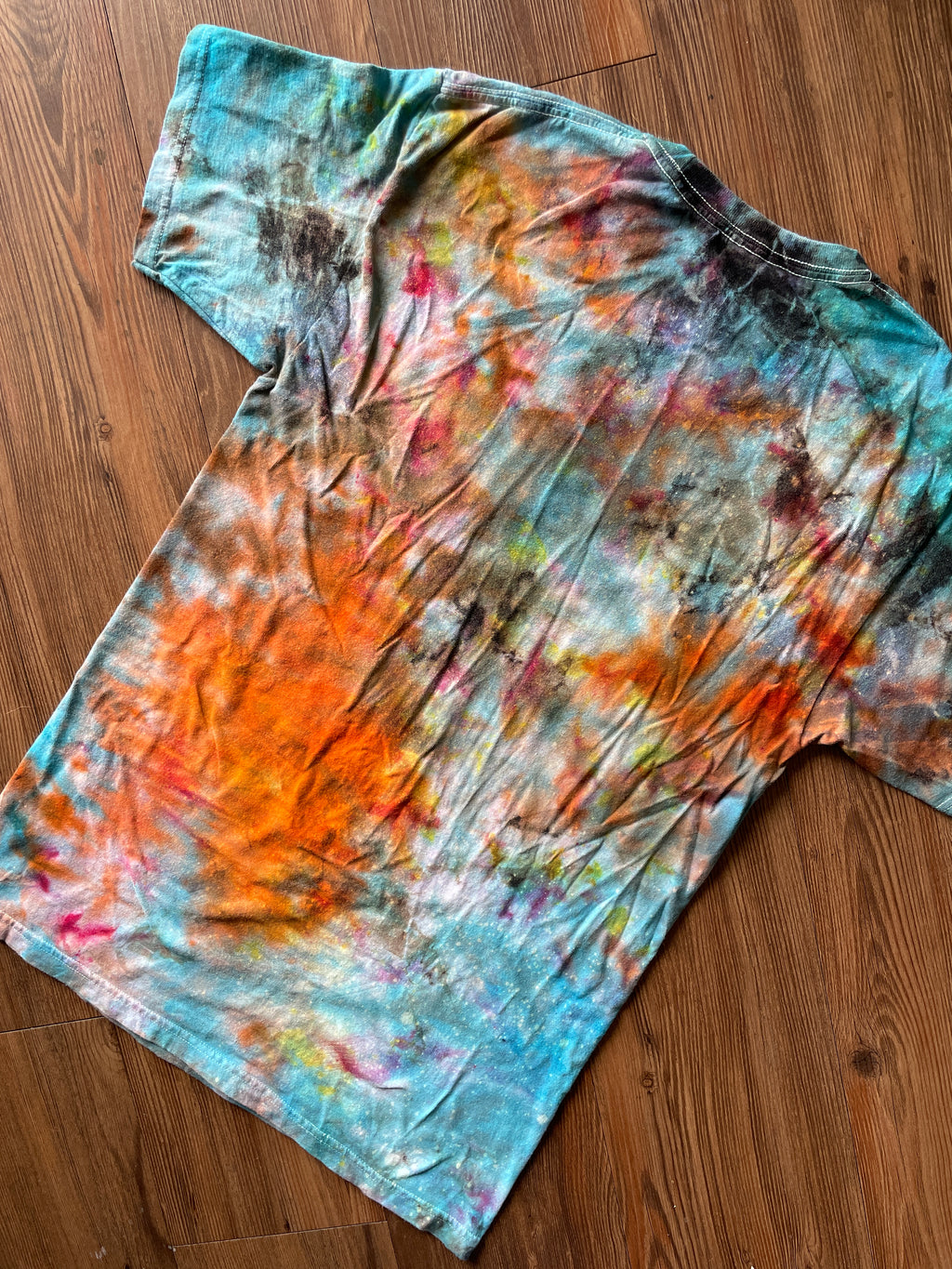 Medium Men’s Have a Nice Trip Handmade Reverse Tie Dye T-Shirt | Blue and Black Crumpled Tie Dye Short Sleeve
