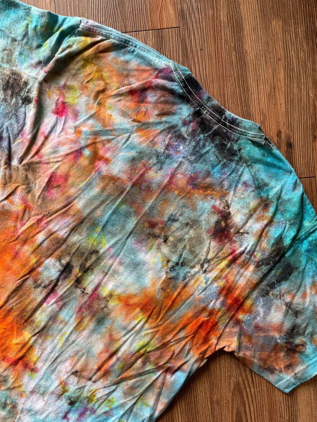 Medium Men’s Have a Nice Trip Handmade Reverse Tie Dye T-Shirt | Blue and Black Crumpled Tie Dye Short Sleeve