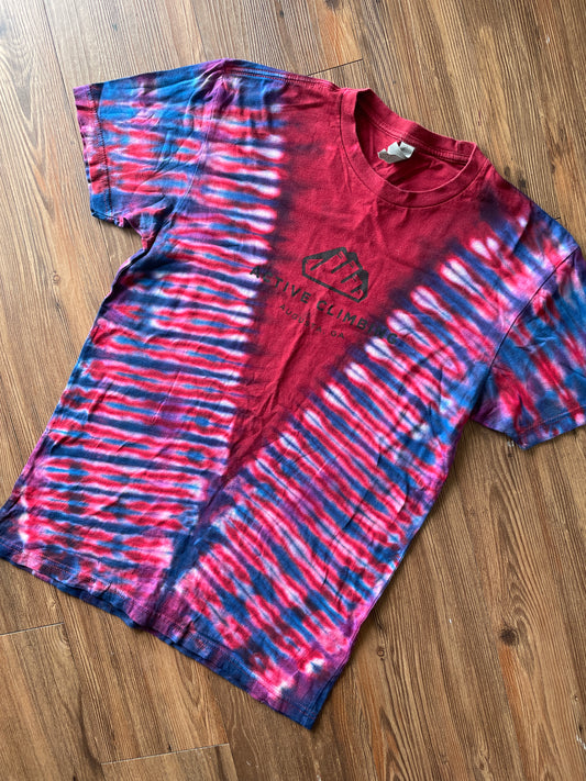 MEDIUM Men’s Active Climbing Gym Tie Dye T-Shirt | Athens Georgia Climbing Red and Black Reverse Tie Dye Short Sleeve