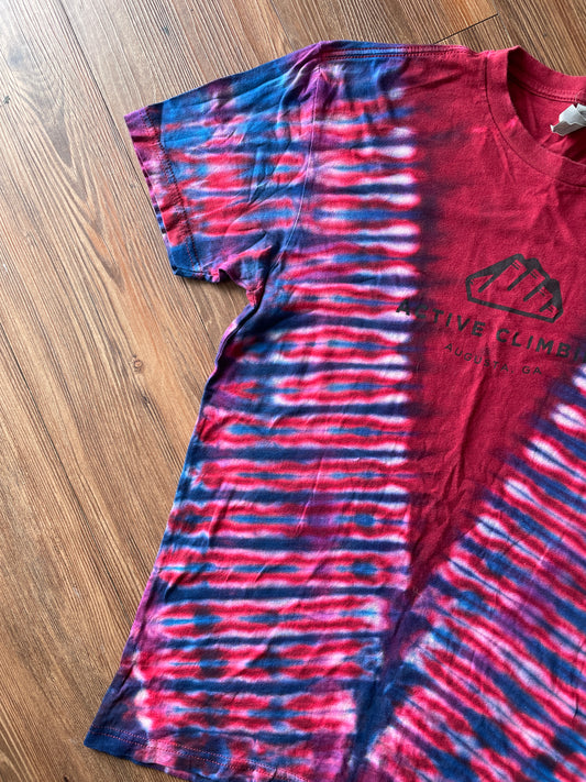 MEDIUM Men’s Active Climbing Gym Tie Dye T-Shirt | Athens Georgia Climbing Red and Black Reverse Tie Dye Short Sleeve