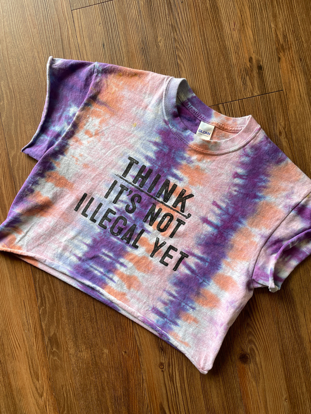 Medium Men’s Think: It's Not Illegal Yet Dye Crop Top | Pink and Purple Tie Dye Short Sleeve