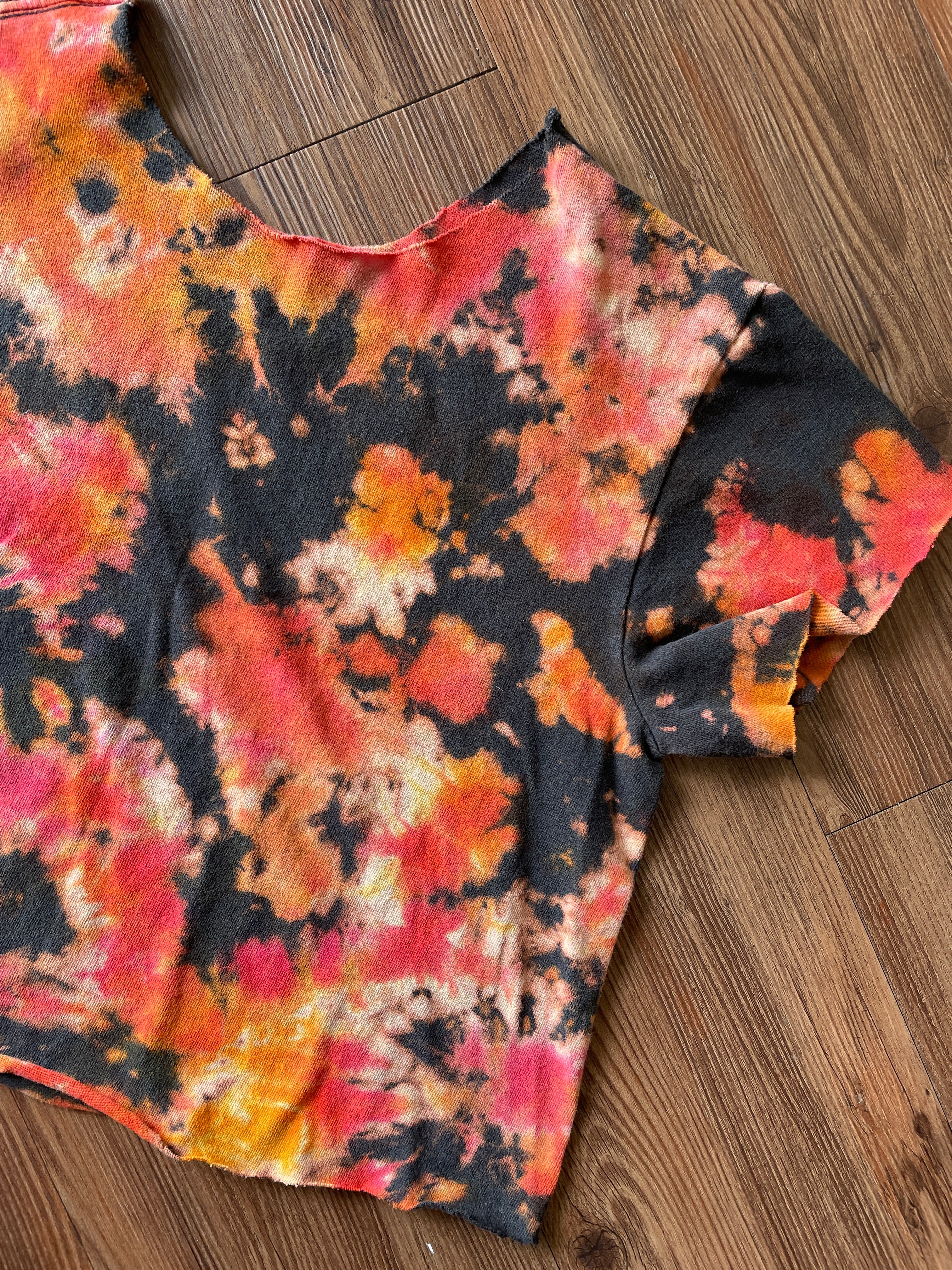 Small Men's Remember When I Asked Your Opinion? Tie Dye Crop Top | Red and Orange Bleach Dye Short Sleeve