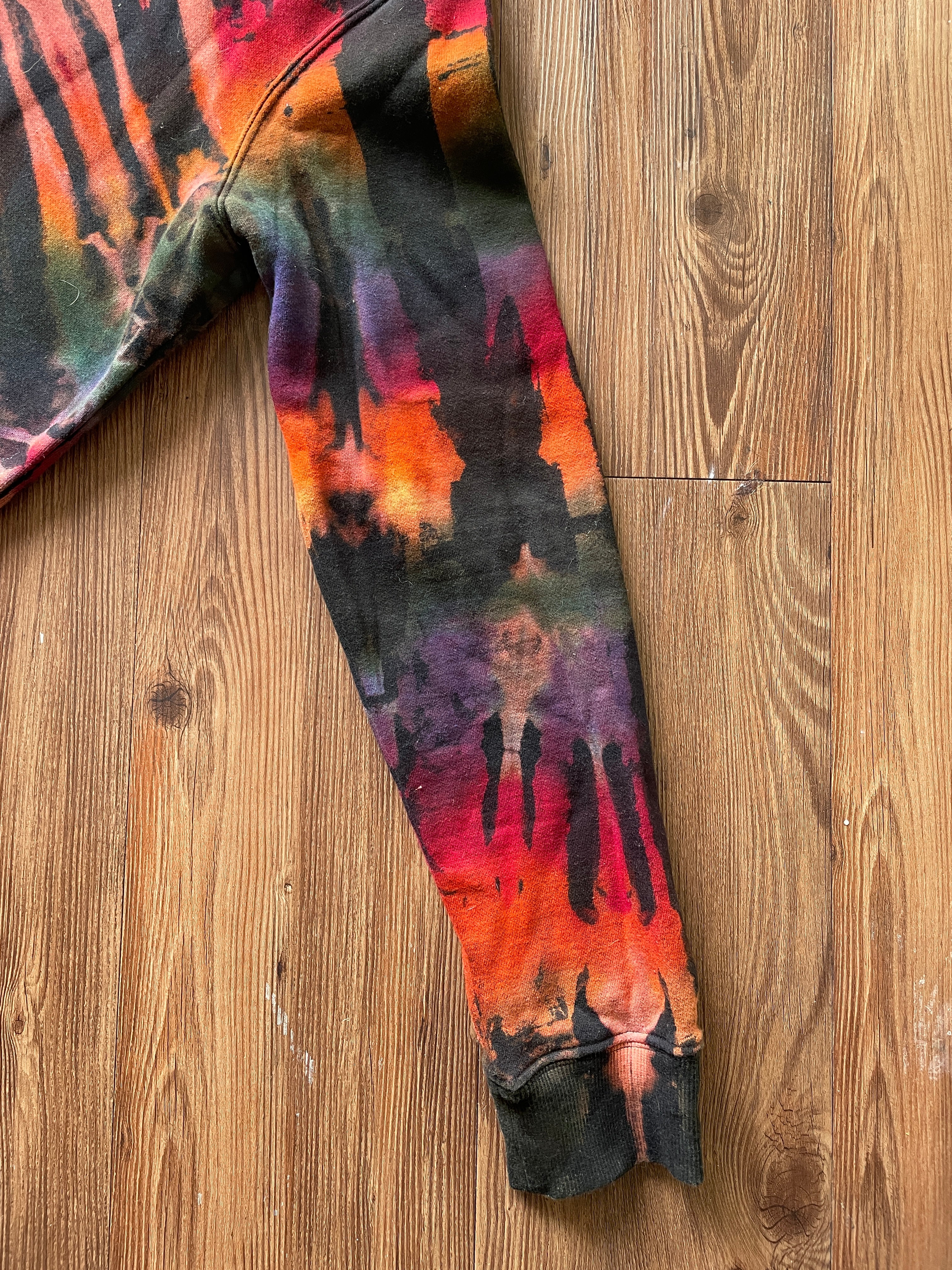 LARGE Men’s BLACK Tie Dye Crewneck Sweatshirt | Black and Rainbow Reverse Tie Dye Long Sleeve