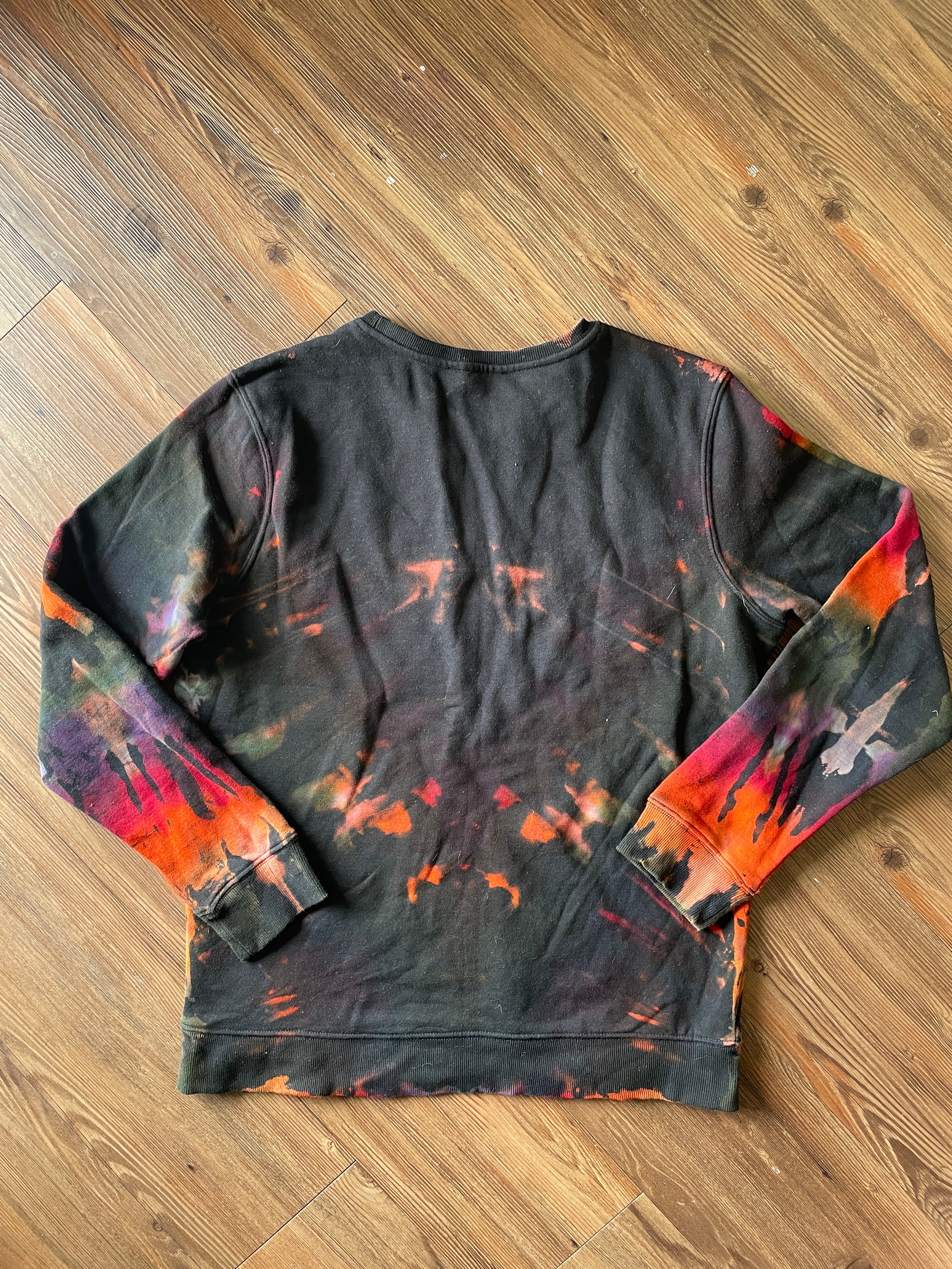 LARGE Men’s BLACK Tie Dye Crewneck Sweatshirt | Black and Rainbow Reverse Tie Dye Long Sleeve