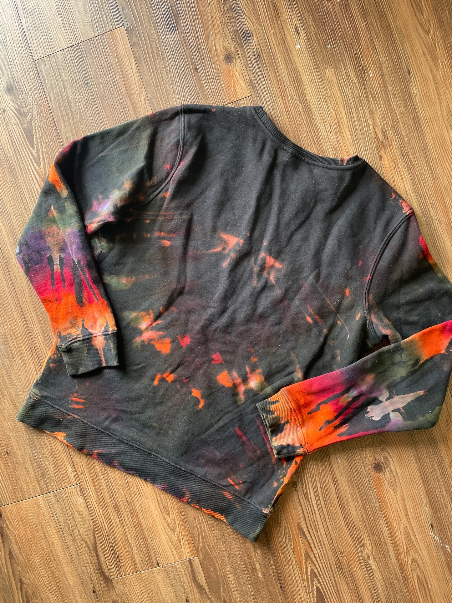 LARGE Men’s BLACK Tie Dye Crewneck Sweatshirt | Black and Rainbow Reverse Tie Dye Long Sleeve