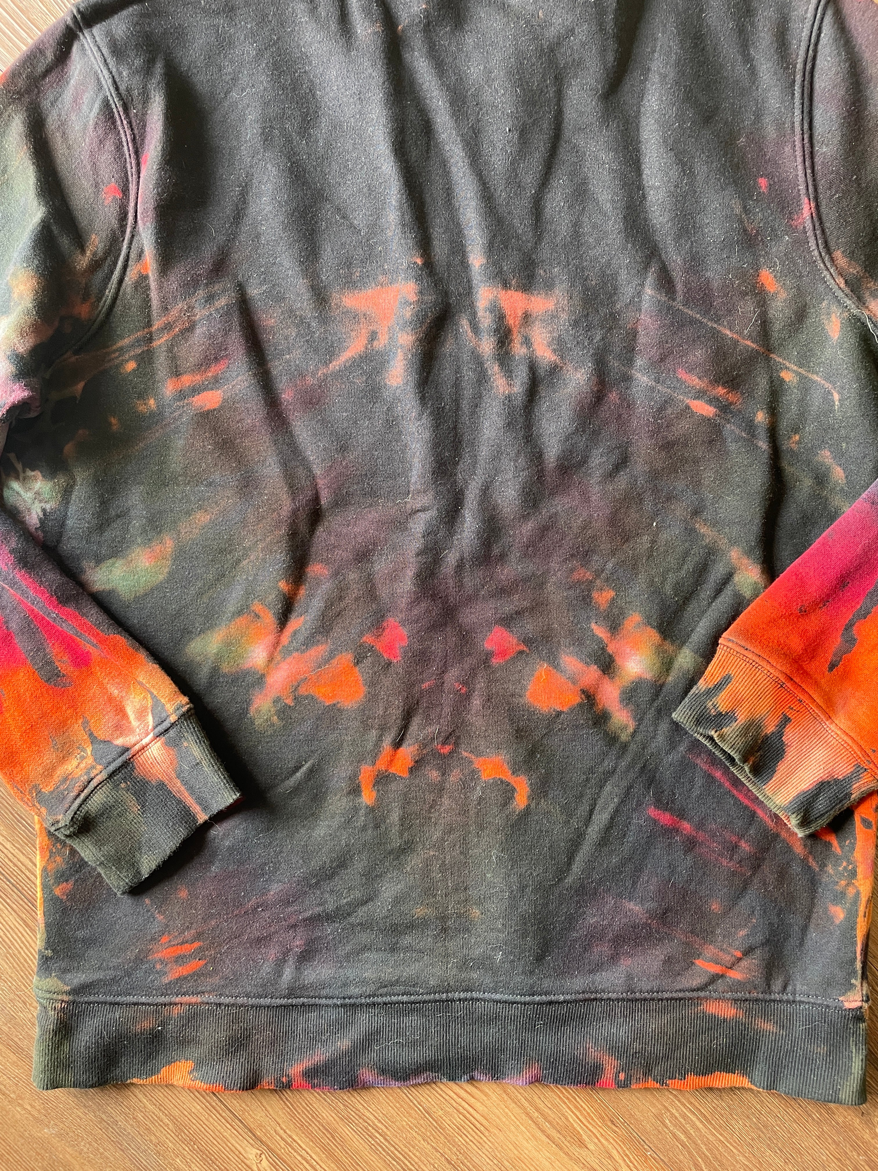 LARGE Men’s BLACK Tie Dye Crewneck Sweatshirt | Black and Rainbow Reverse Tie Dye Long Sleeve