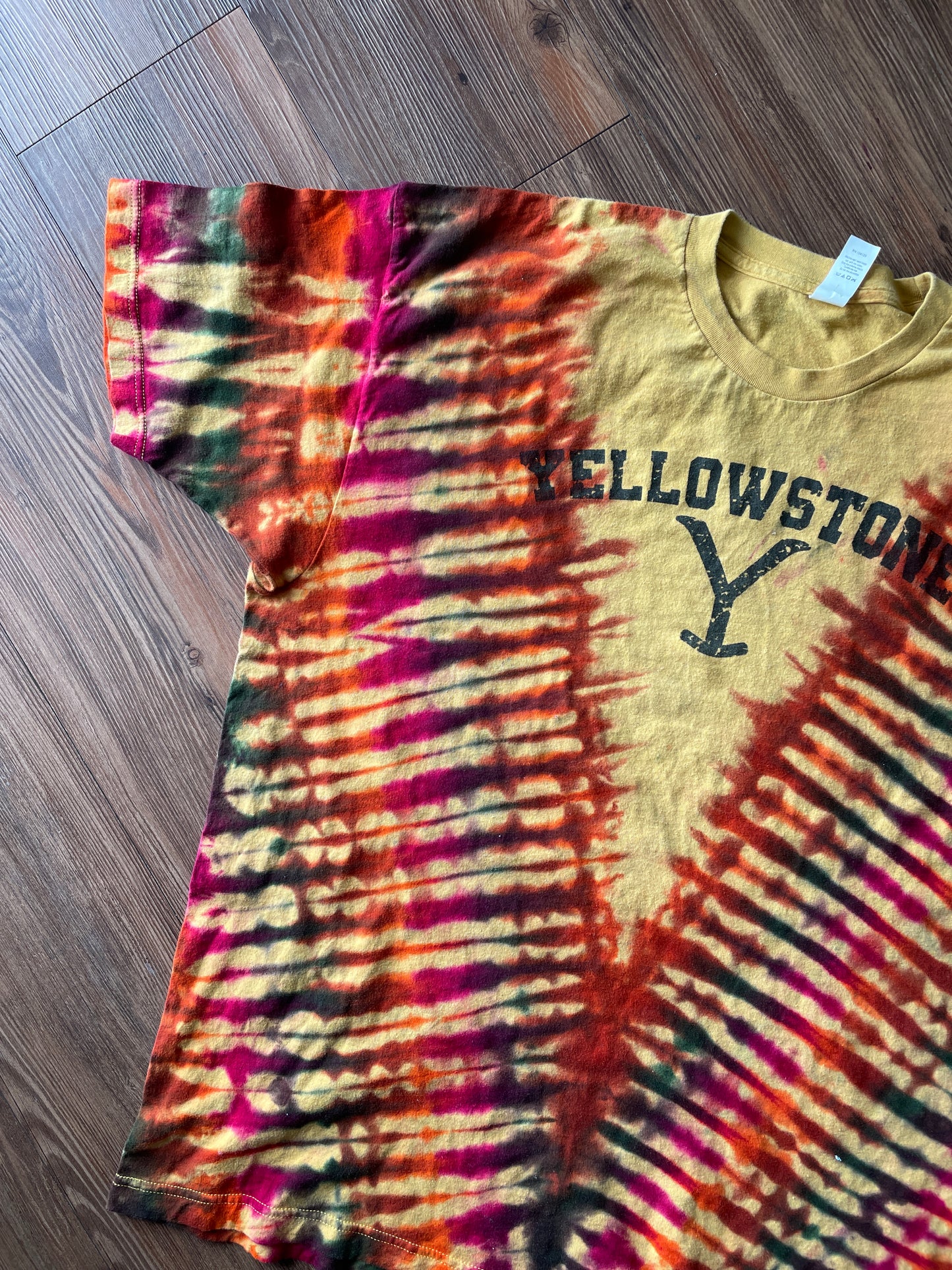 2XL Men’s Yellowstone Ranch Tie Dye T-Shirt | Yellow and Orange Dutton Ranch Montana Reverse Tie Dye Short Sleeve