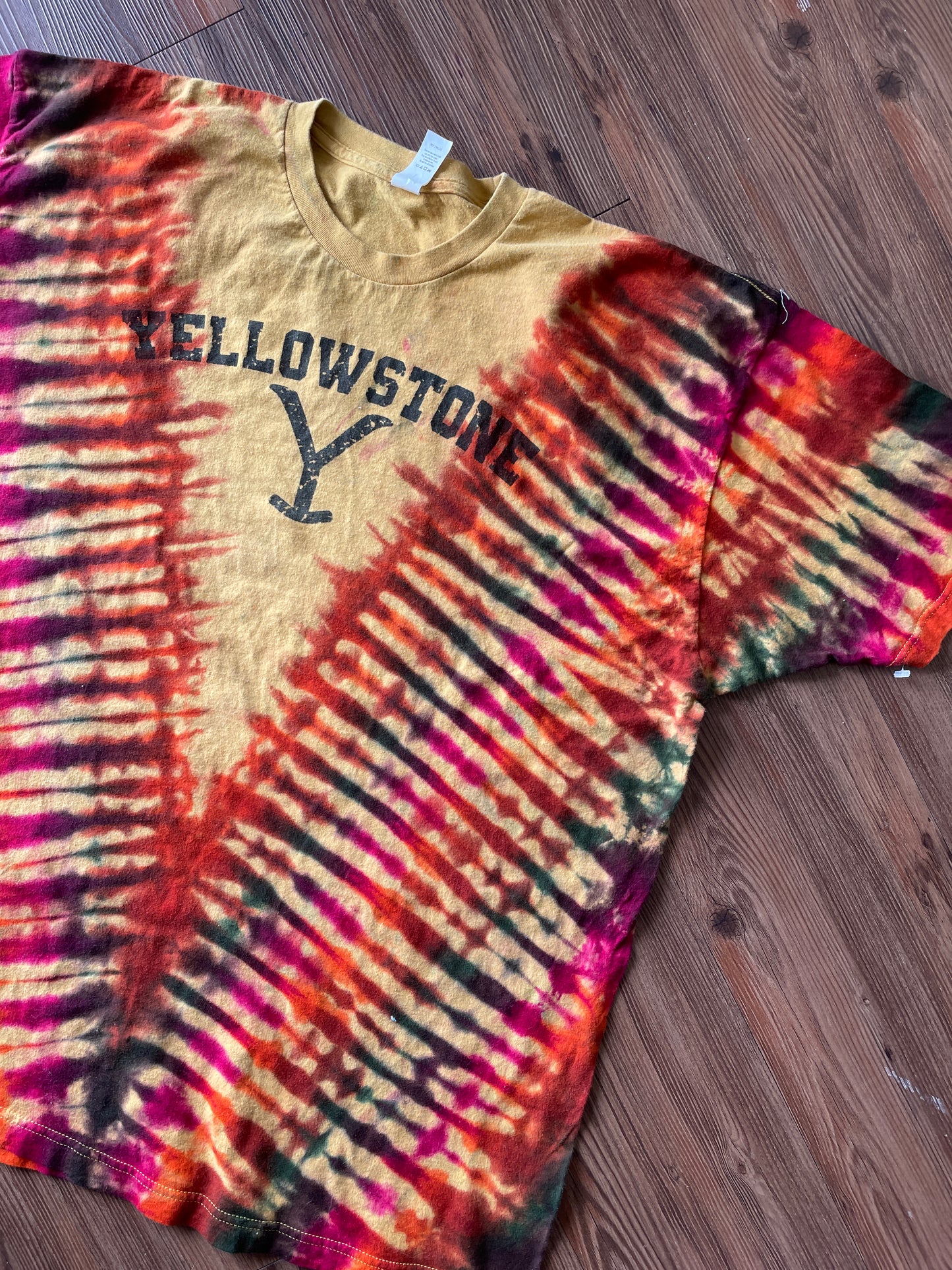 2XL Men’s Yellowstone Ranch Tie Dye T-Shirt | Yellow and Orange Dutton Ranch Montana Reverse Tie Dye Short Sleeve