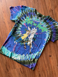 MEDIUM Men’s Rick and Morty Tie Dye T-Shirt | Blue and Green Open Your Eyes Morty Spiral Reverse Tie Dye Short Sleeve