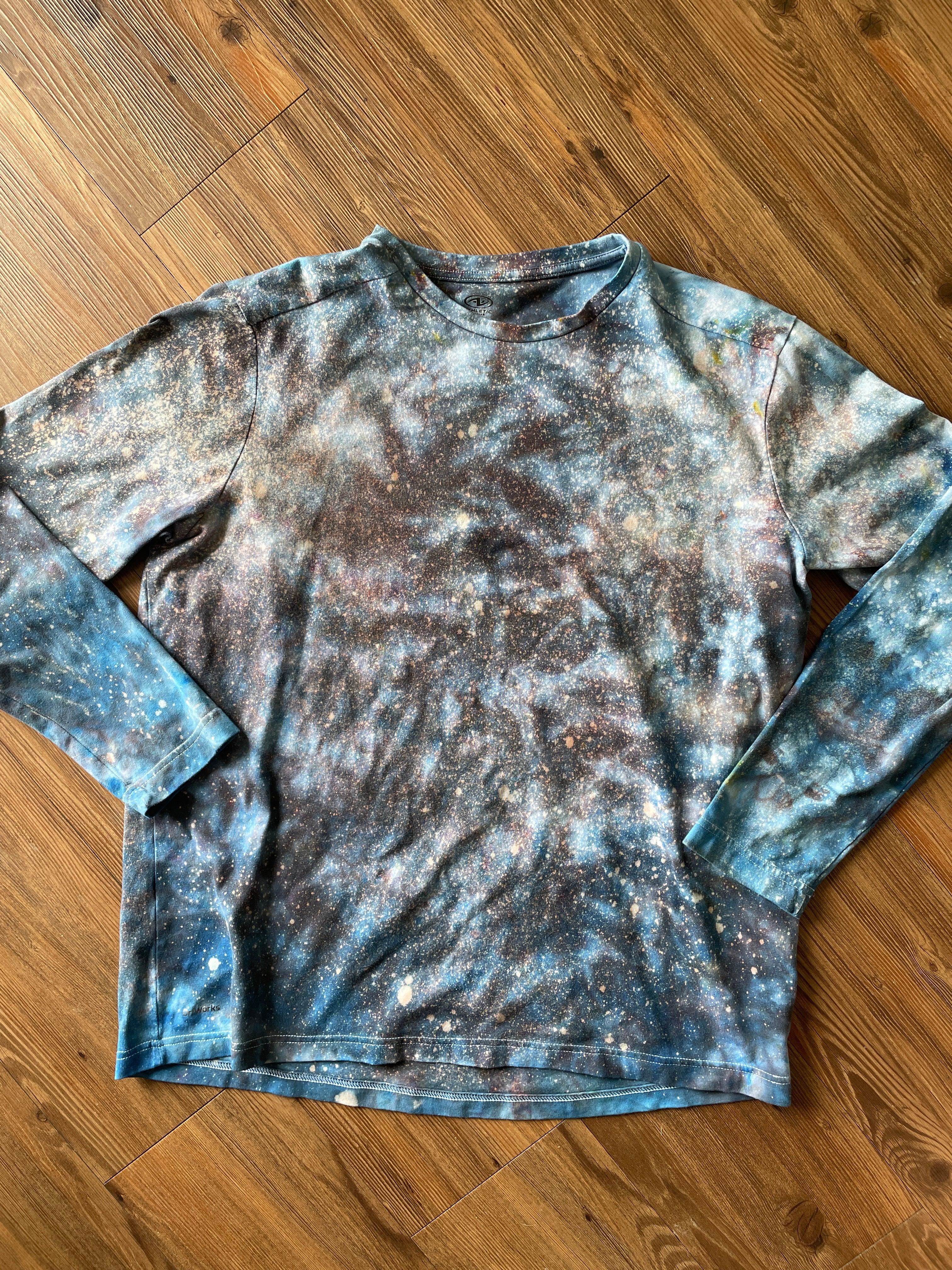 Large Men’s Blue Galaxy Dye Tie Dye Long Sleeve T-Shirt | Black and Blue Tie Dye Long Sleeve