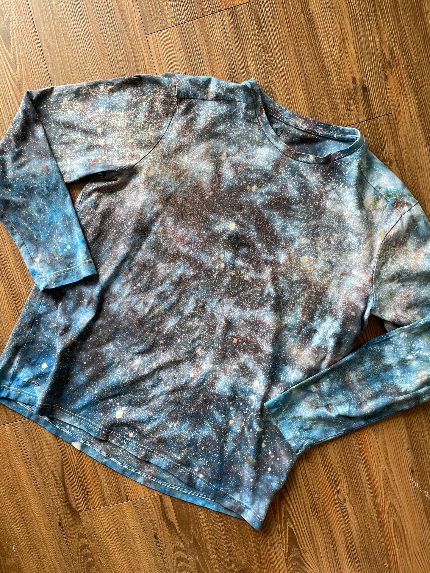 Large Men’s Blue Galaxy Dye Tie Dye Long Sleeve T-Shirt | Black and Blue Tie Dye Long Sleeve