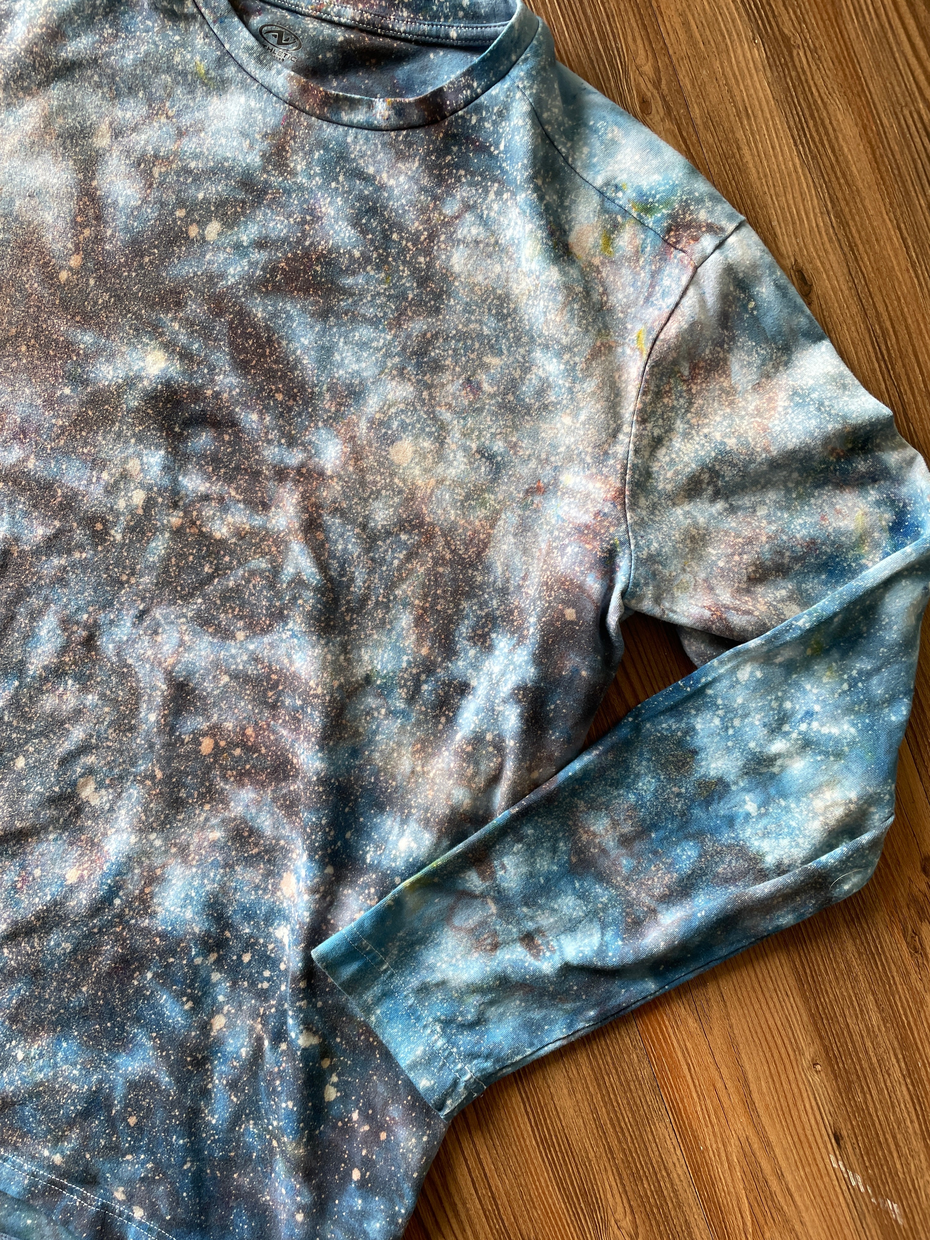 Large Men’s Blue Galaxy Dye Tie Dye Long Sleeve T-Shirt | Black and Blue Tie Dye Long Sleeve