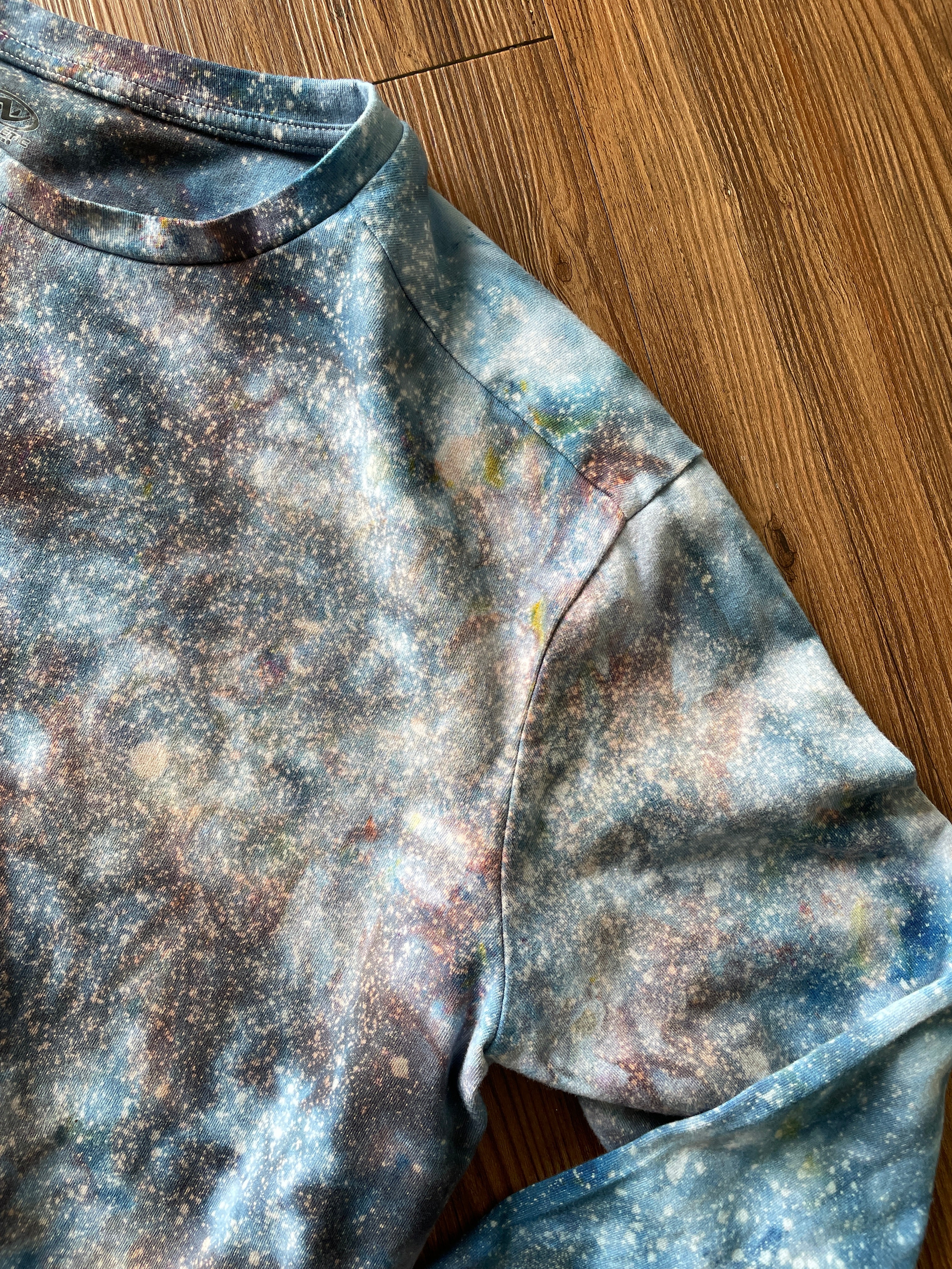 Large Men’s Blue Galaxy Dye Tie Dye Long Sleeve T-Shirt | Black and Blue Tie Dye Long Sleeve