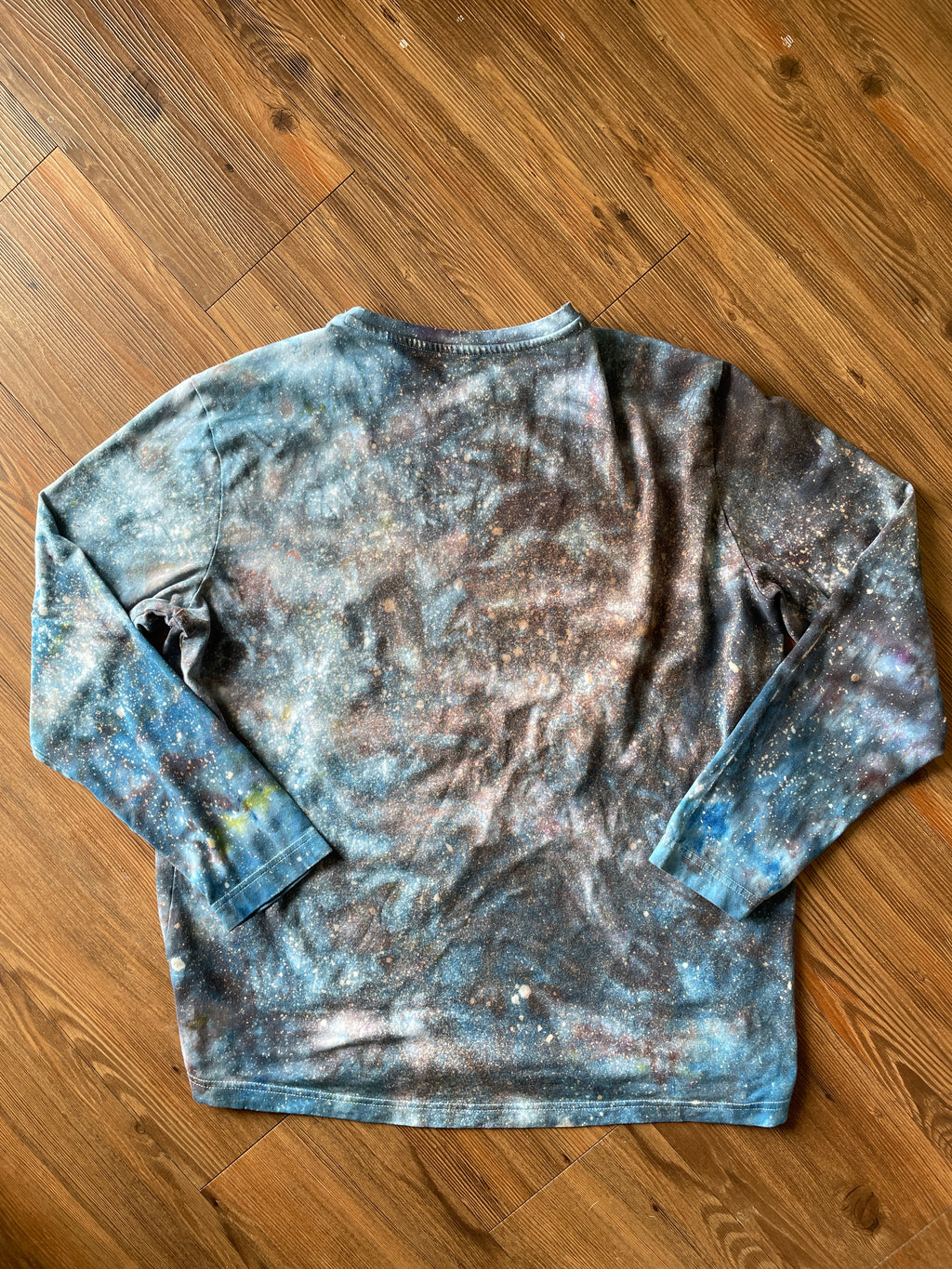 Large Men’s Blue Galaxy Dye Tie Dye Long Sleeve T-Shirt | Black and Blue Tie Dye Long Sleeve