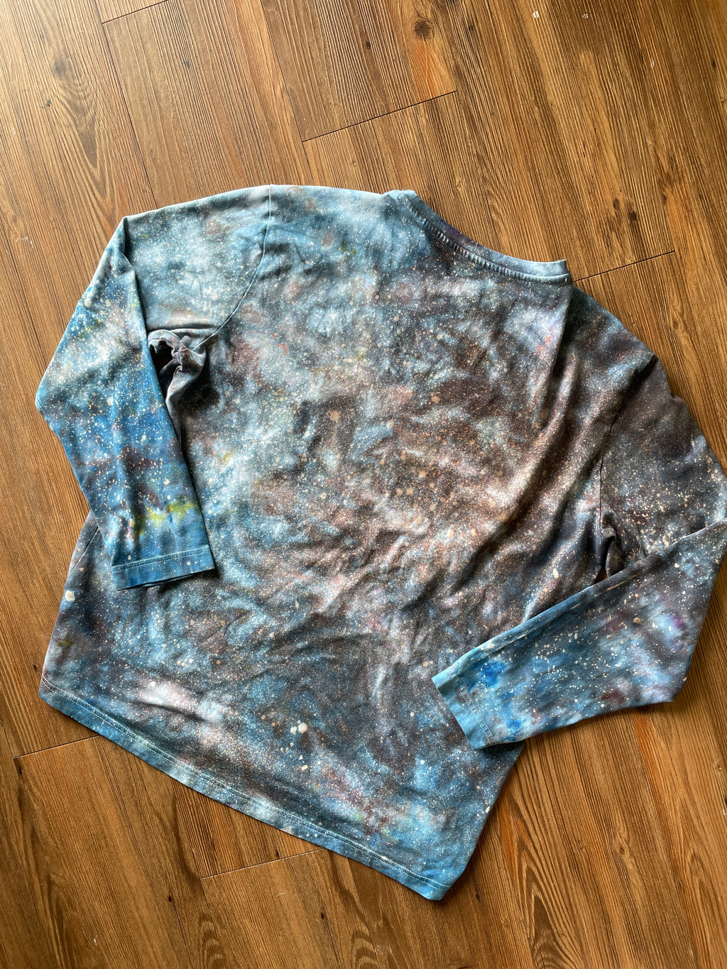 Large Men’s Blue Galaxy Dye Tie Dye Long Sleeve T-Shirt | Black and Blue Tie Dye Long Sleeve