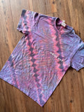Small Men’s Chill Out Handmade Tie Dye T-Shirt | Blue, Purple, and Black Pleated Tie Dye Short Sleeve