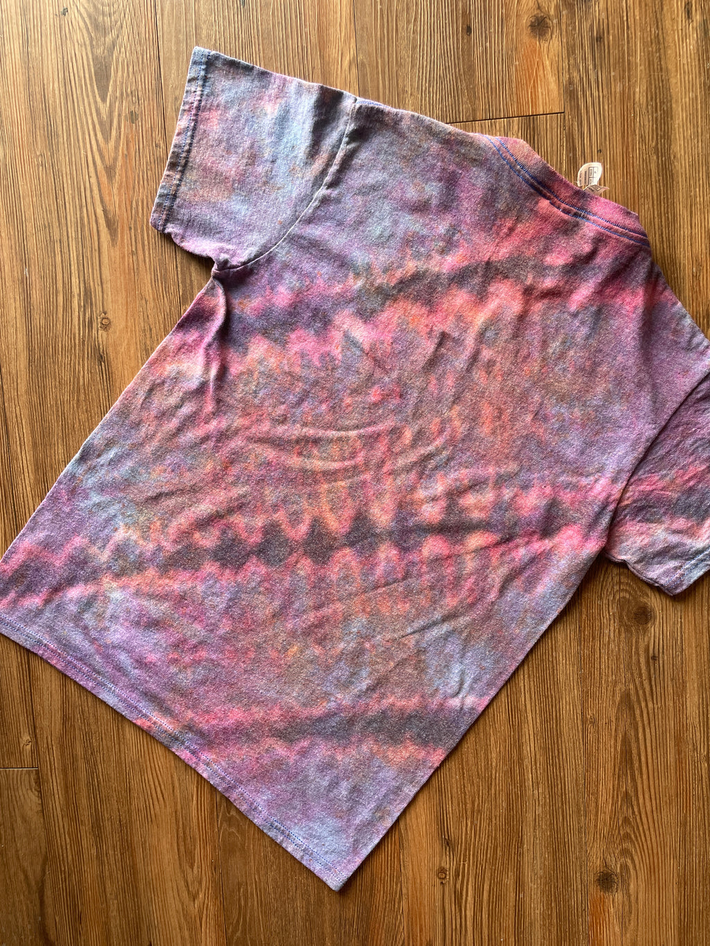 Small Men’s Chill Out Handmade Tie Dye T-Shirt | Blue, Purple, and Black Pleated Tie Dye Short Sleeve