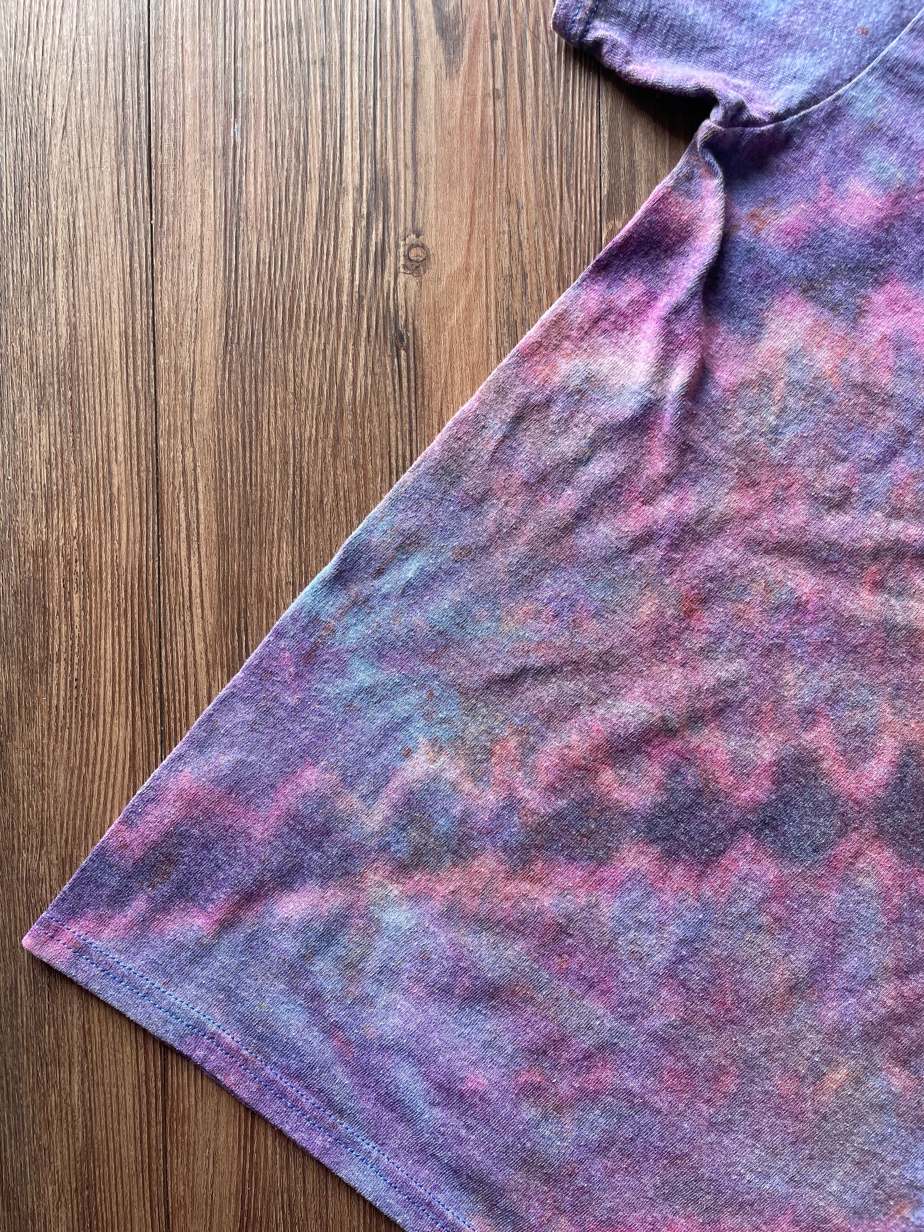 Small Men’s Chill Out Handmade Tie Dye T-Shirt | Blue, Purple, and Black Pleated Tie Dye Short Sleeve