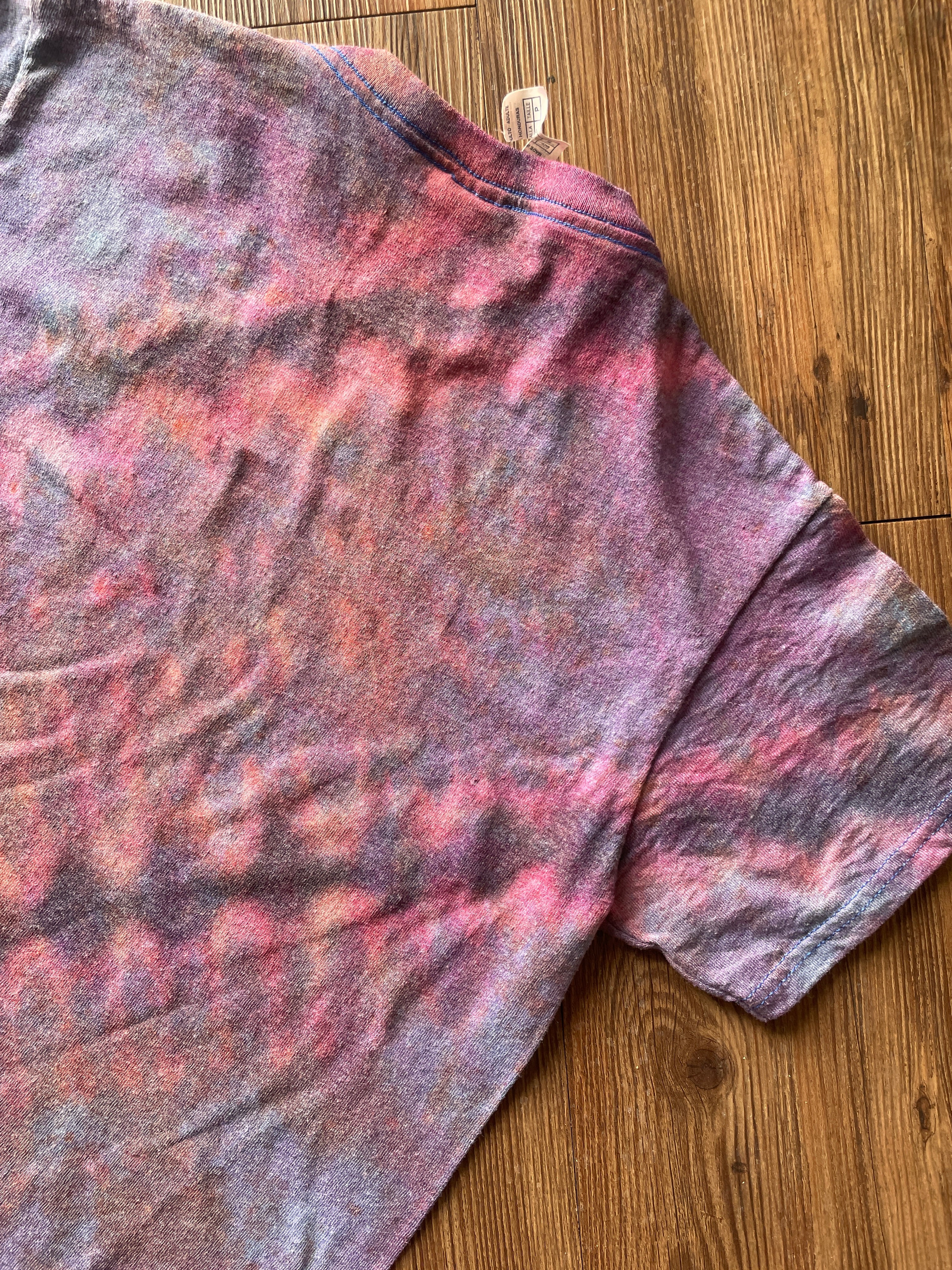 Small Men’s Chill Out Handmade Tie Dye T-Shirt | Blue, Purple, and Black Pleated Tie Dye Short Sleeve